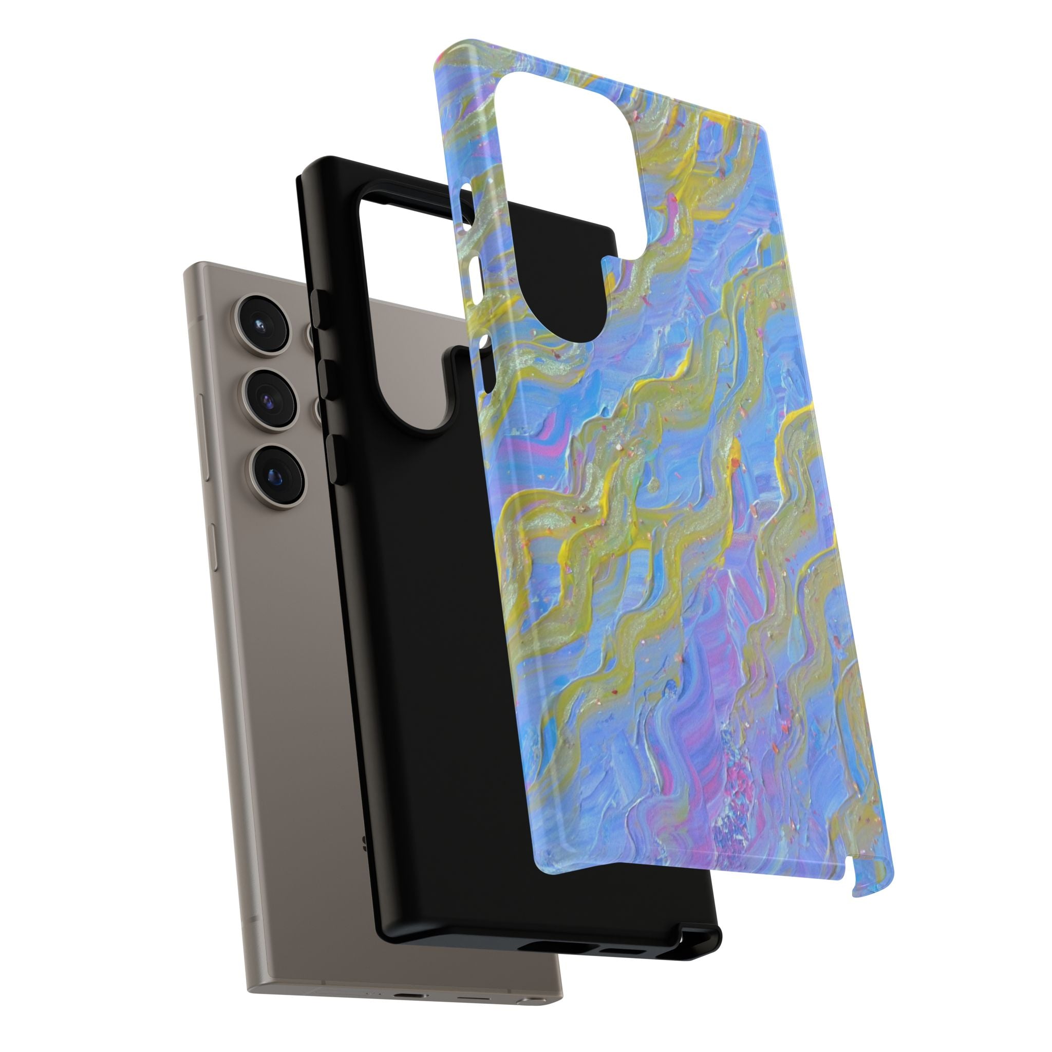 Pastel Marble Tough Phone Case — Blue & Gold Abstract Protective Cover