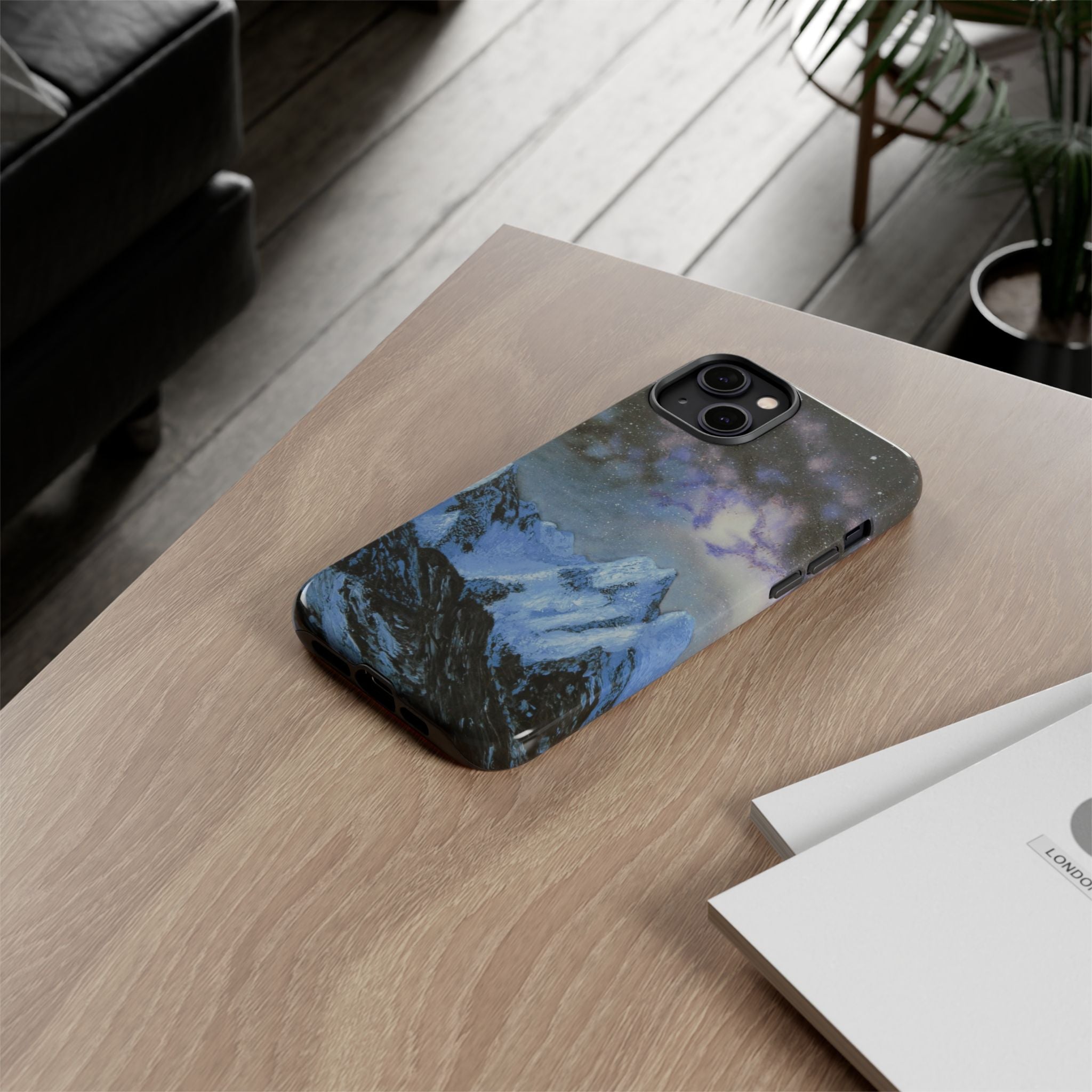 Mountain Night Sky Phone Case — Tough Protective iPhone Cover with Aurora & Snowy Peaks