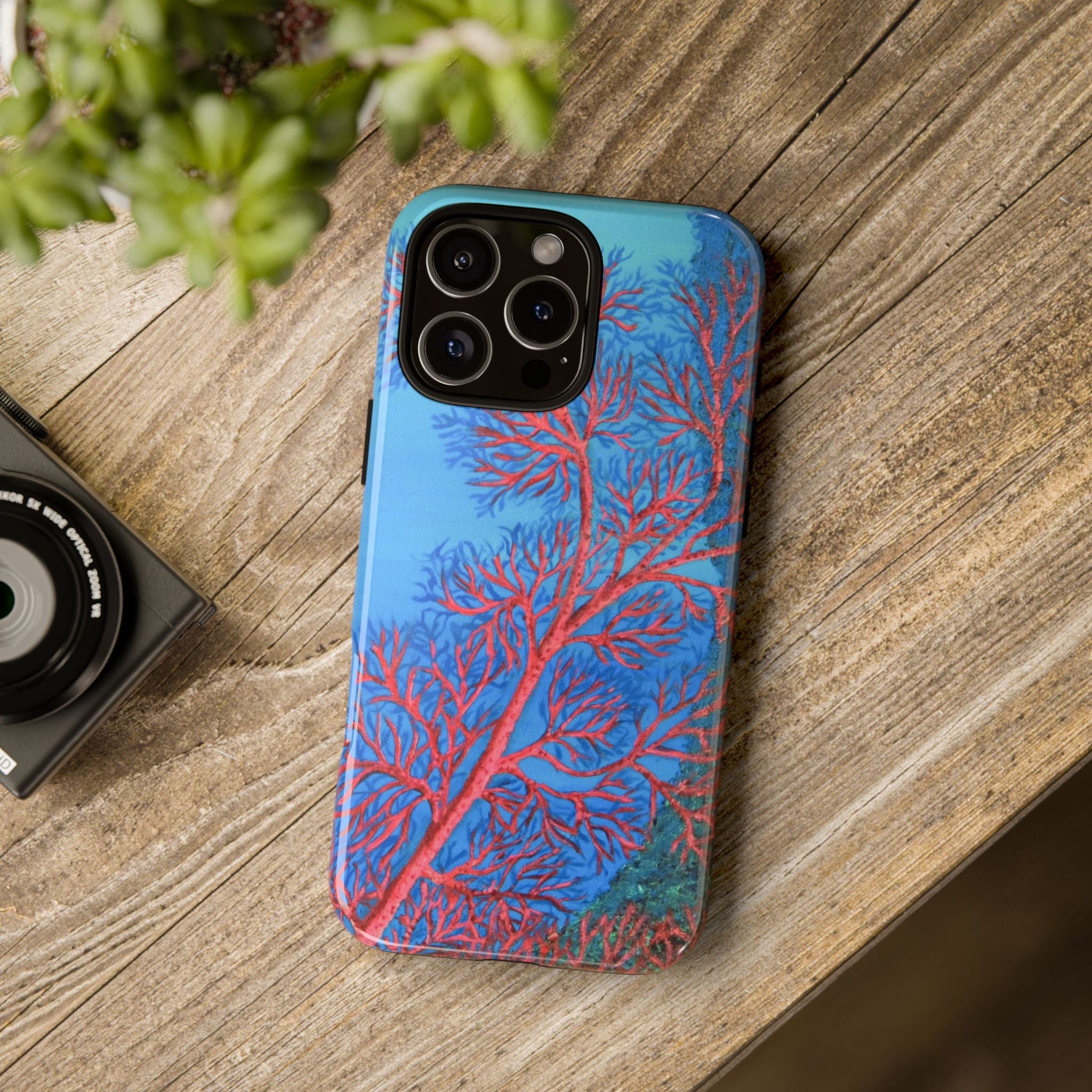Coral Reef Phone Case — Vibrant Red Sea Fan on Ocean Blue Tough Case