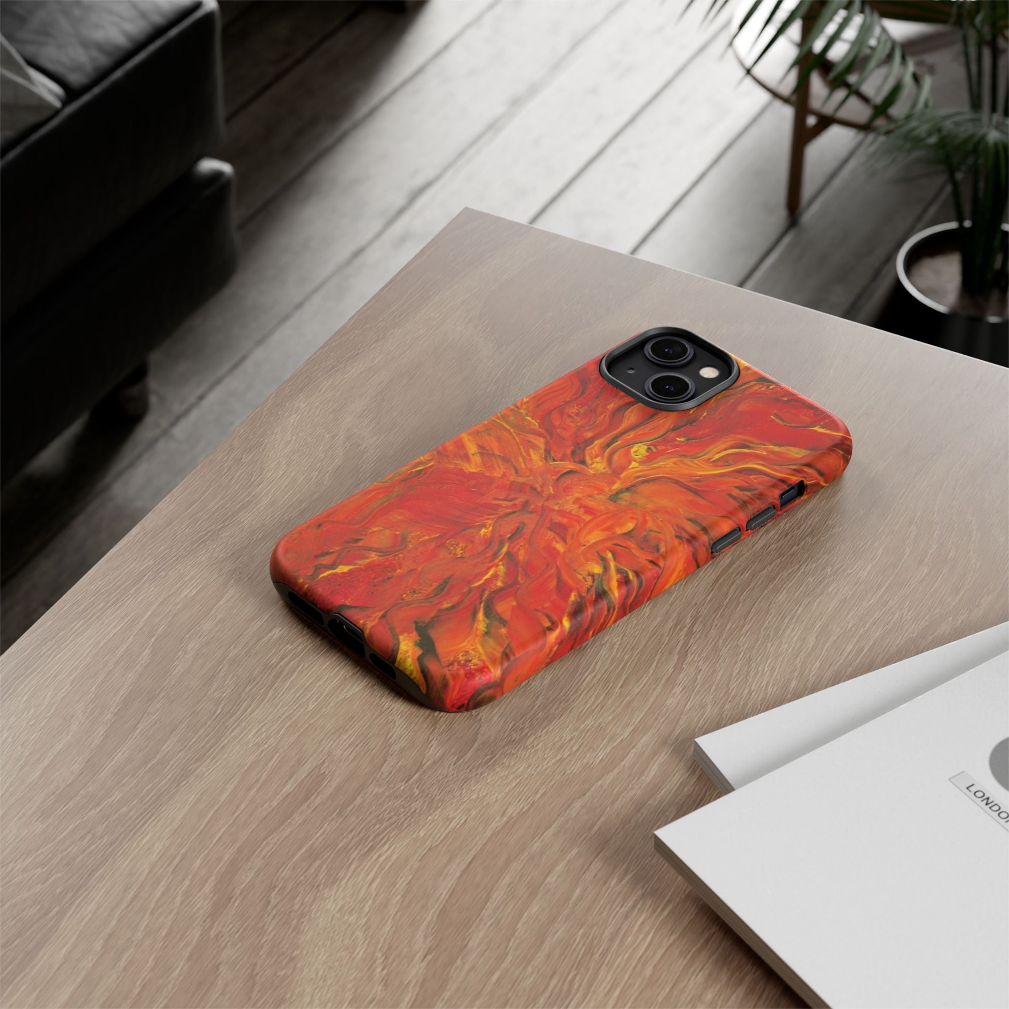 Flame Swirl Tough Phone Case — Abstract Red & Orange Art Protective Cover