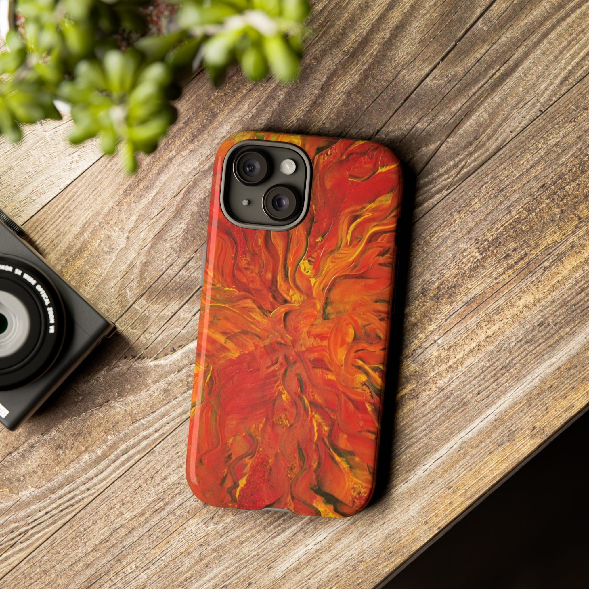 Flame Swirl Tough Phone Case — Abstract Red & Orange Art Protective Cover