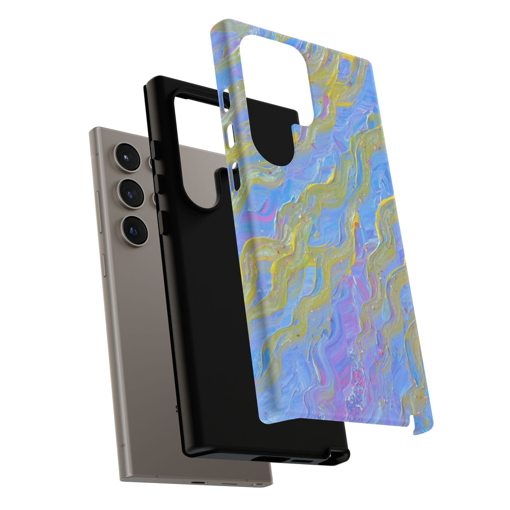 Pastel Marble Tough Phone Case — Blue & Gold Abstract Protective Cover