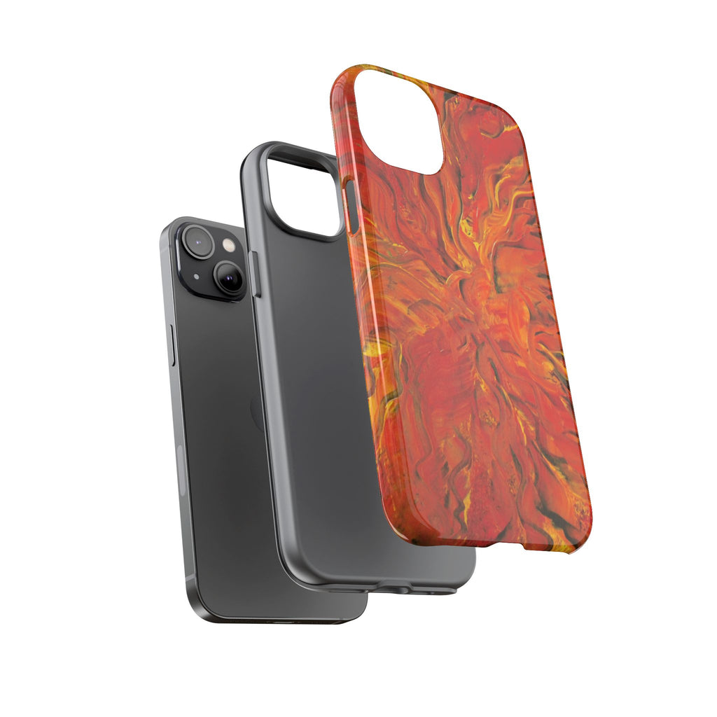 Flame Swirl Tough Phone Case — Abstract Red & Orange Art Protective Cover