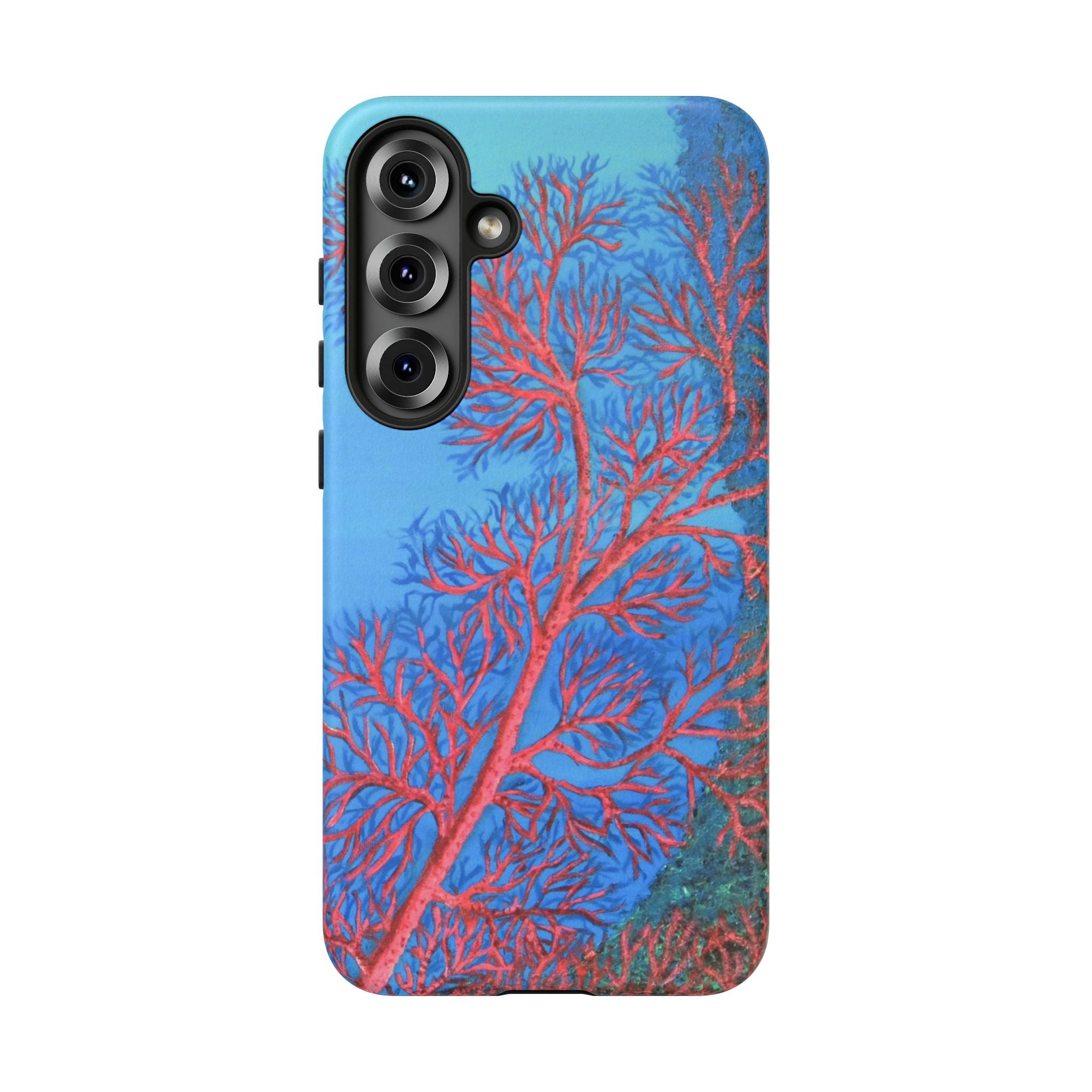 Coral Reef Phone Case — Vibrant Red Sea Fan on Ocean Blue Tough Case