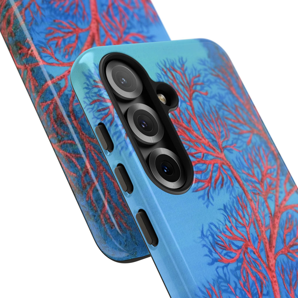 Coral Reef Phone Case — Vibrant Red Sea Fan on Ocean Blue Tough Case