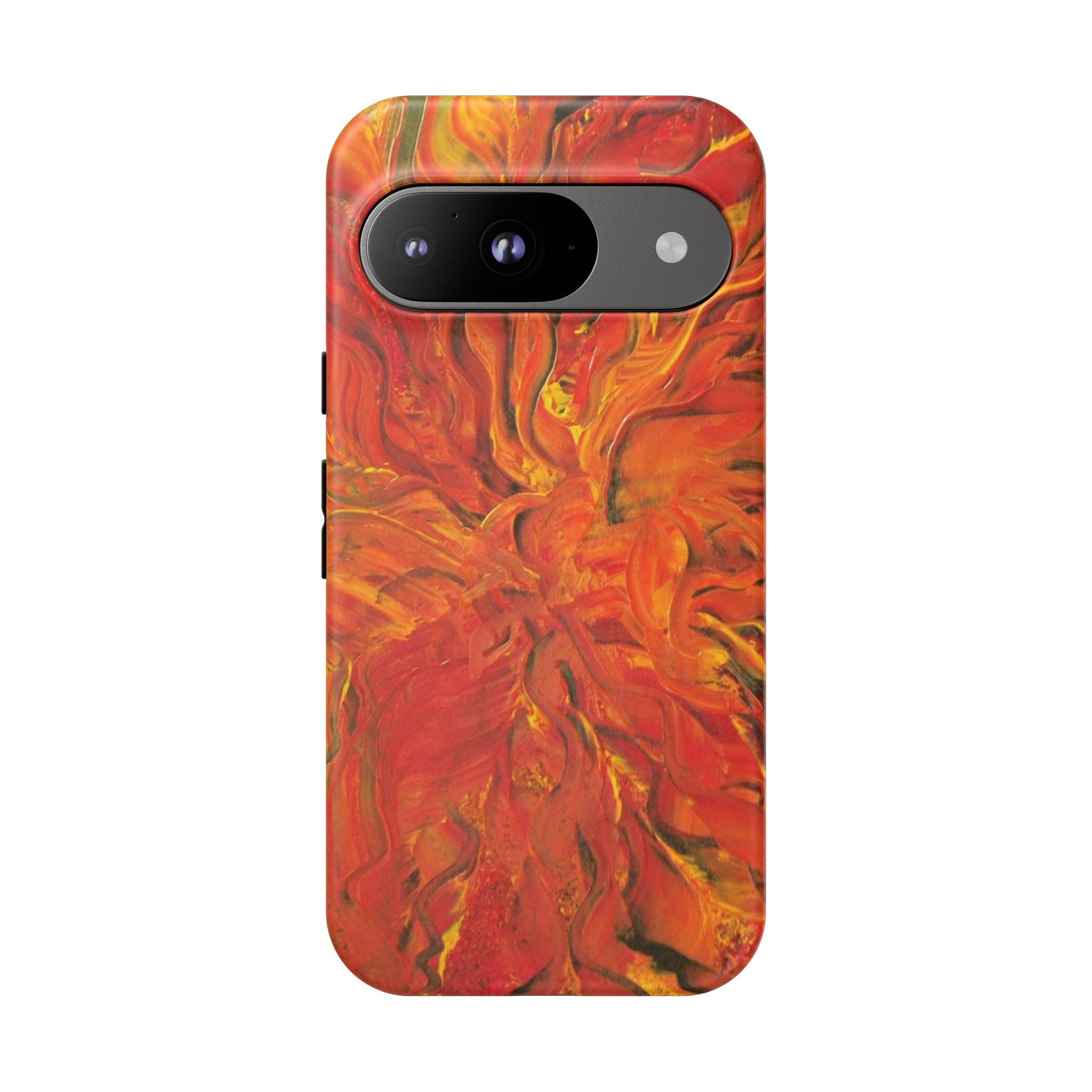 Flame Swirl Tough Phone Case — Abstract Red & Orange Art Protective Cover