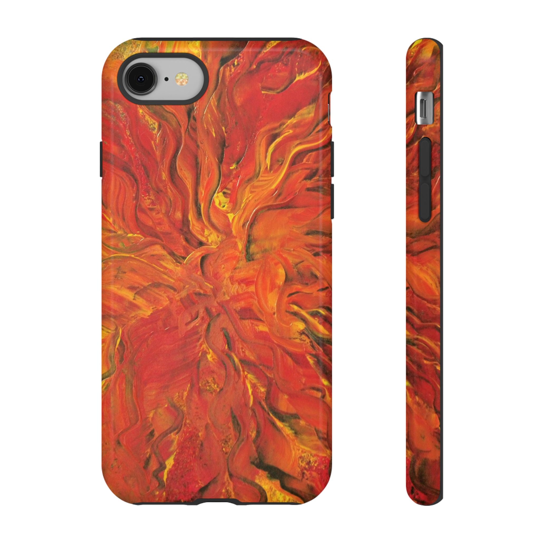 Flame Swirl Tough Phone Case — Abstract Red & Orange Art Protective Cover