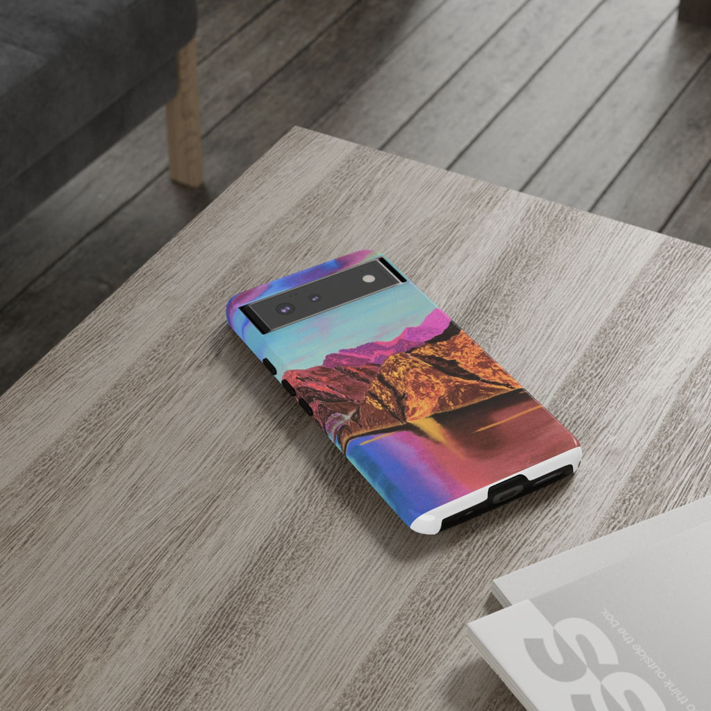 Protective Phone Case — Vibrant Retro Mountain Landscape