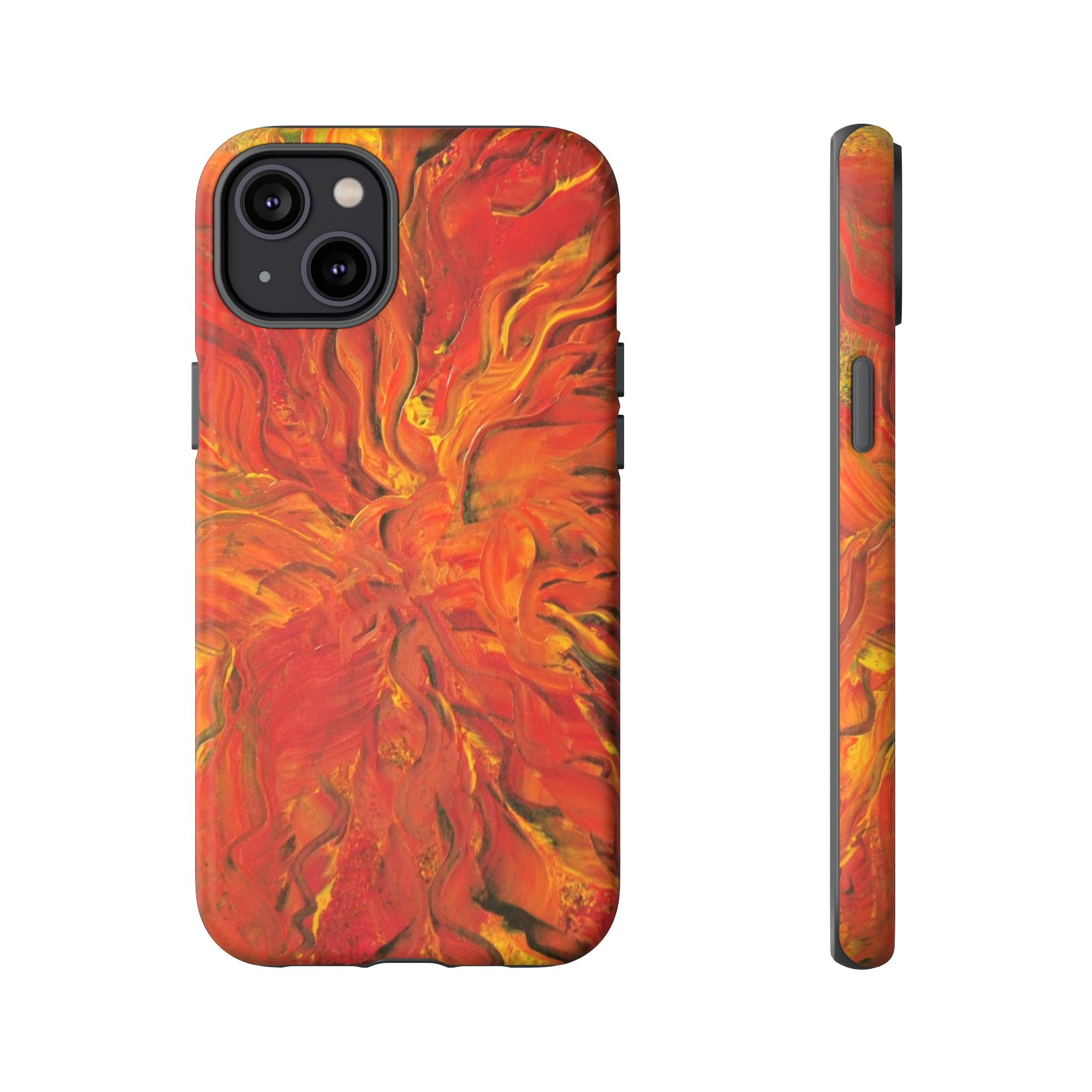 Flame Swirl Tough Phone Case — Abstract Red & Orange Art Protective Cover