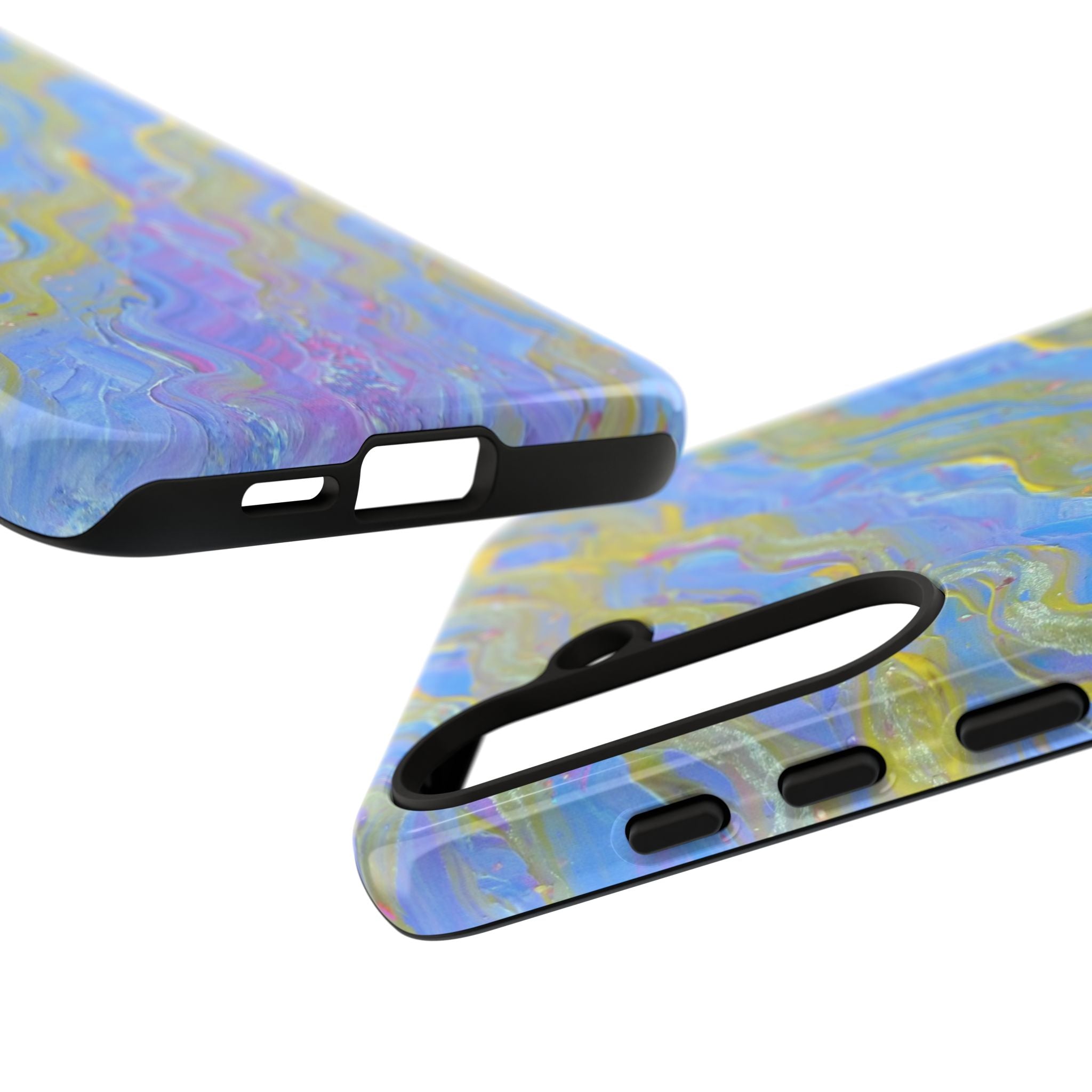 Pastel Marble Tough Phone Case — Blue & Gold Abstract Protective Cover