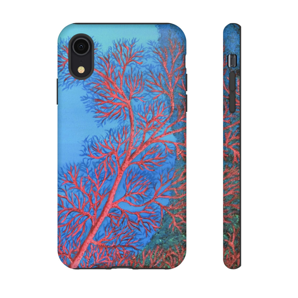 Coral Reef Phone Case — Vibrant Red Sea Fan on Ocean Blue Tough Case
