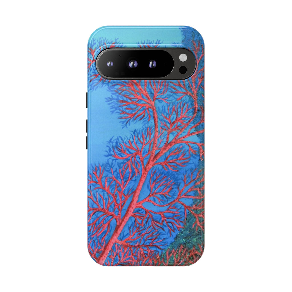 Coral Reef Phone Case — Vibrant Red Sea Fan on Ocean Blue Tough Case