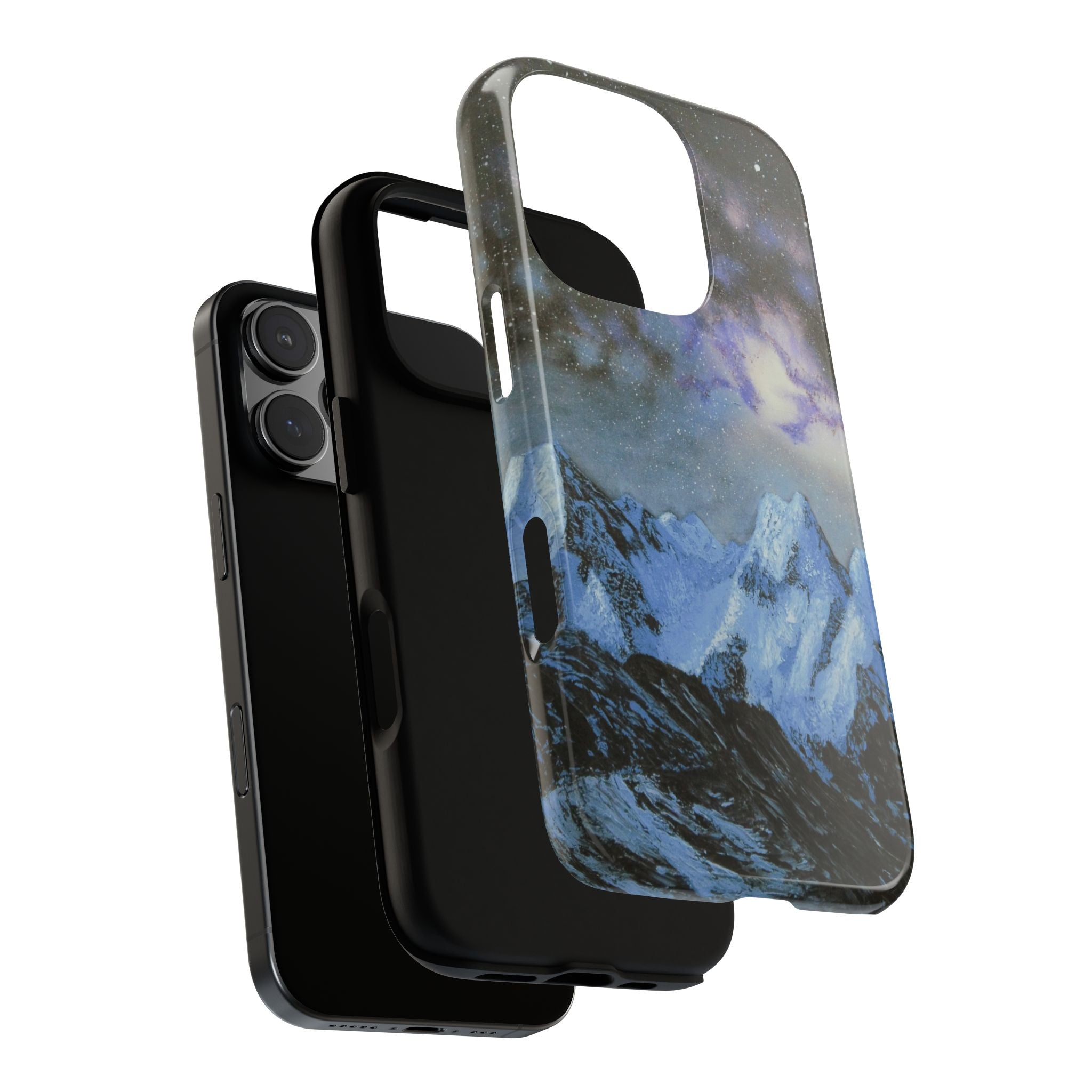 Mountain Night Sky Phone Case — Tough Protective iPhone Cover with Aurora & Snowy Peaks