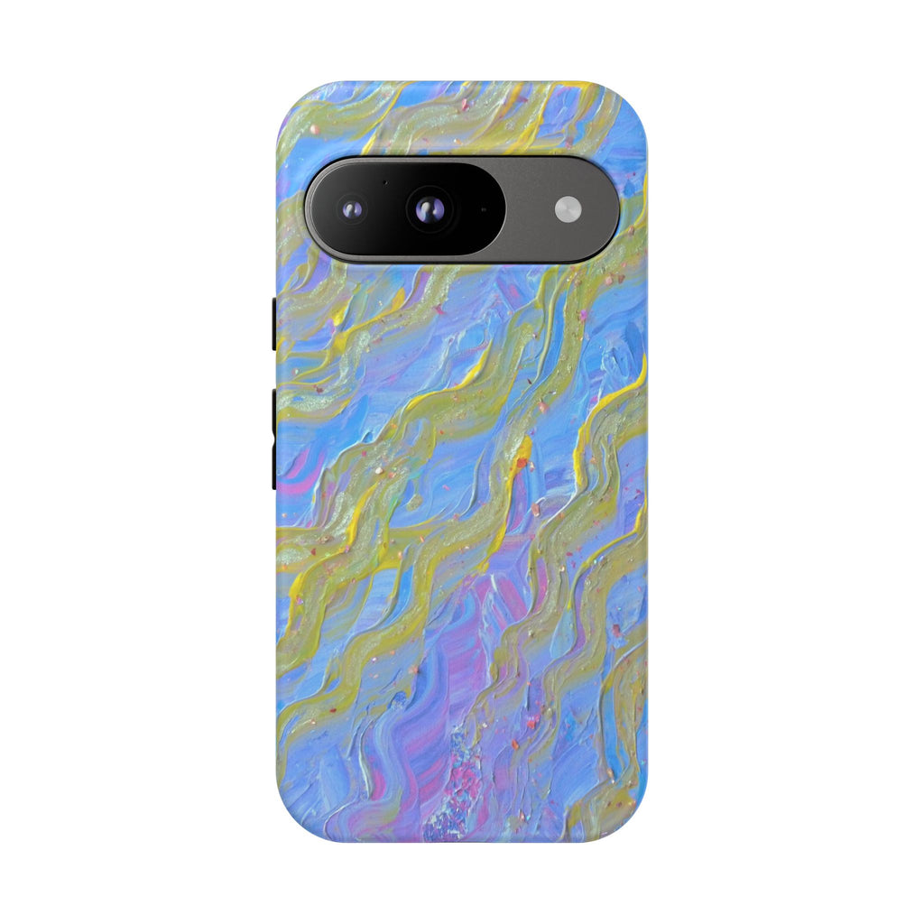 Pastel Marble Tough Phone Case — Blue & Gold Abstract Protective Cover
