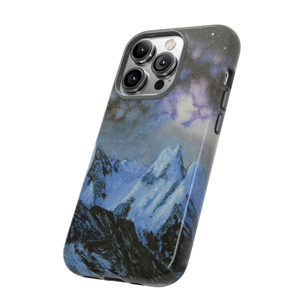 Mountain Night Sky Phone Case — Tough Protective iPhone Cover with Aurora & Snowy Peaks