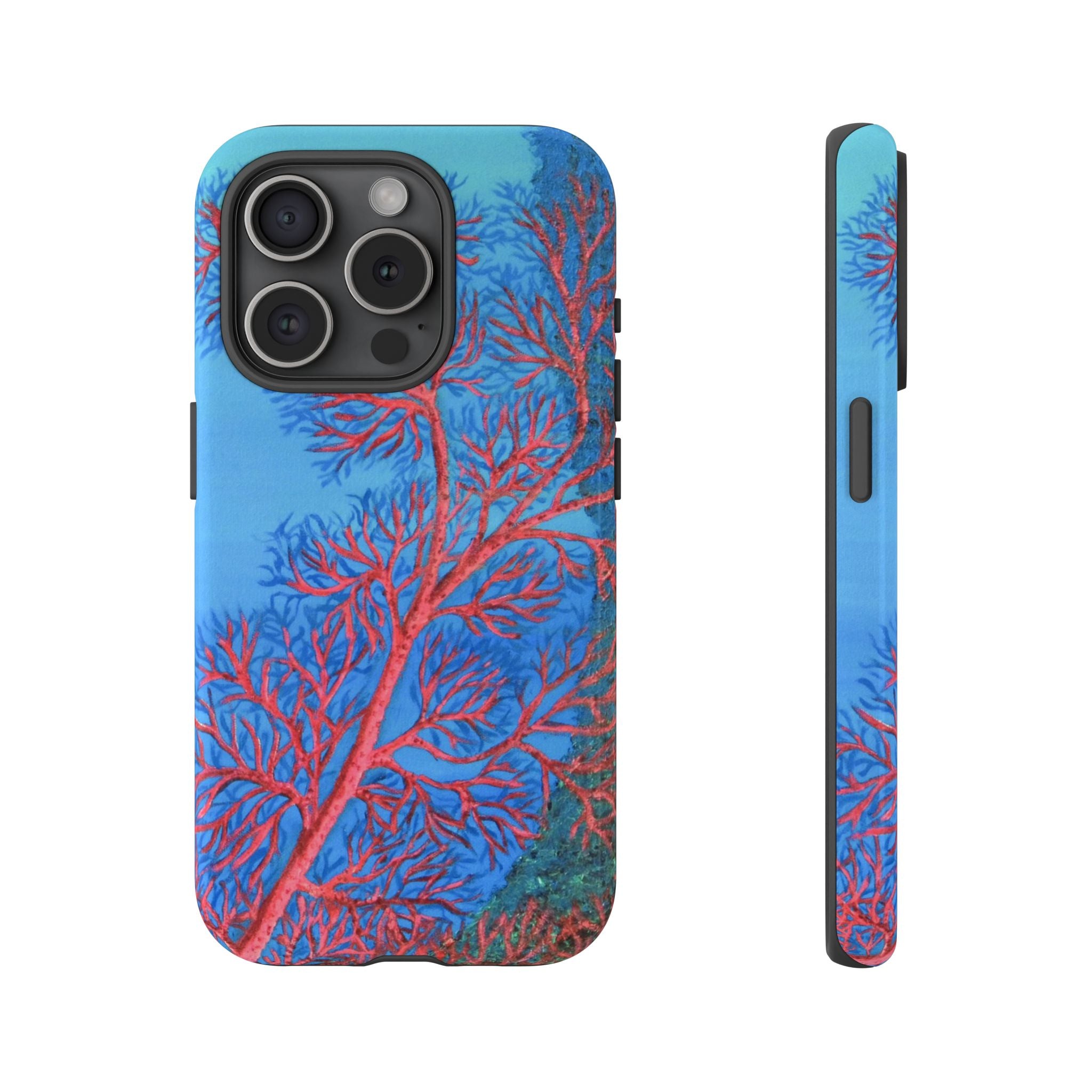 Coral Reef Phone Case — Vibrant Red Sea Fan on Ocean Blue Tough Case