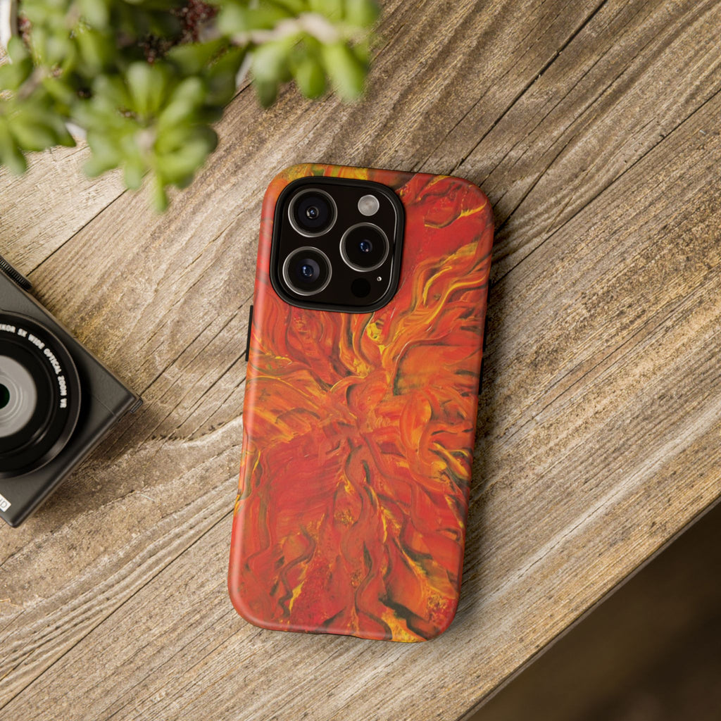 Flame Swirl Tough Phone Case — Abstract Red & Orange Art Protective Cover
