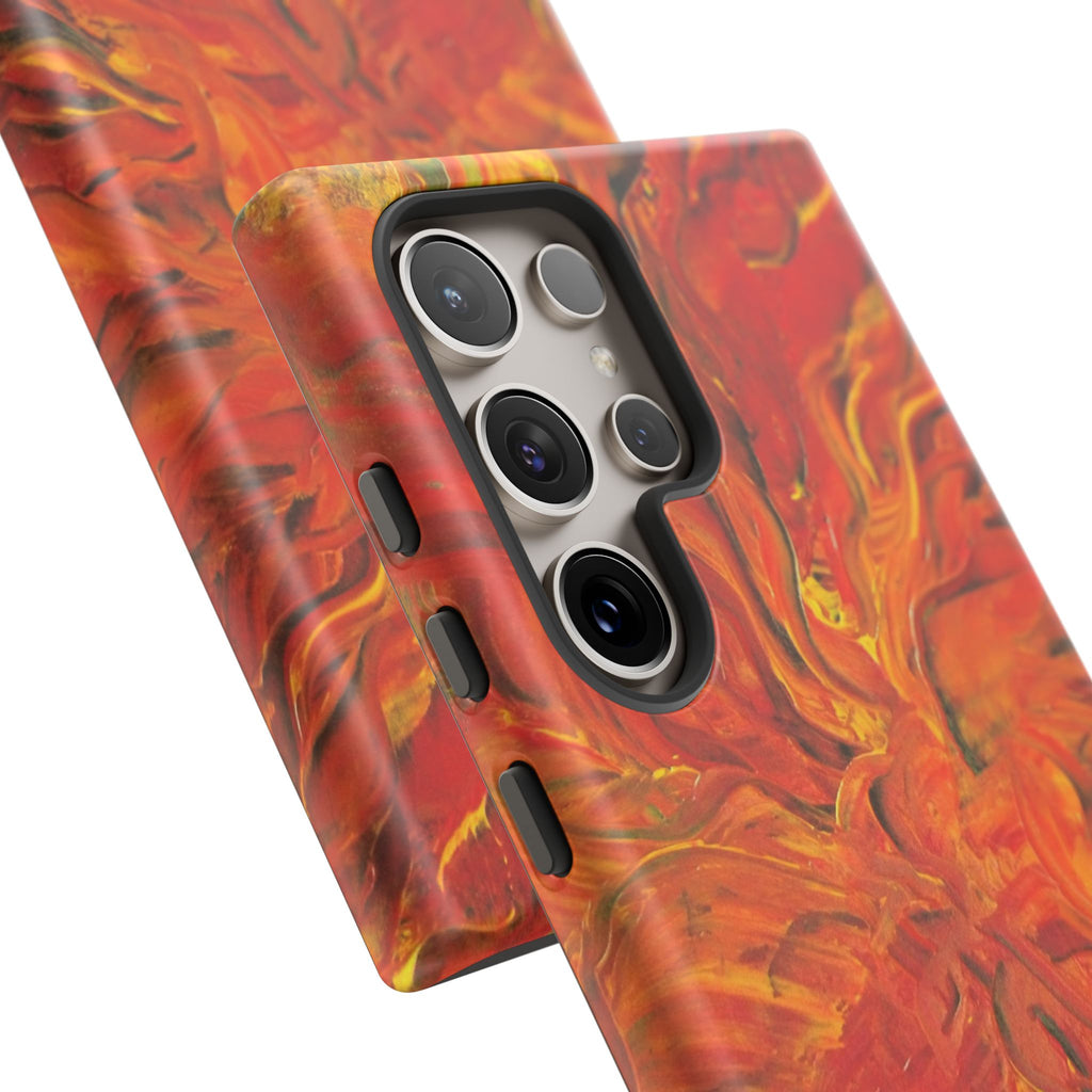 Flame Swirl Tough Phone Case — Abstract Red & Orange Art Protective Cover