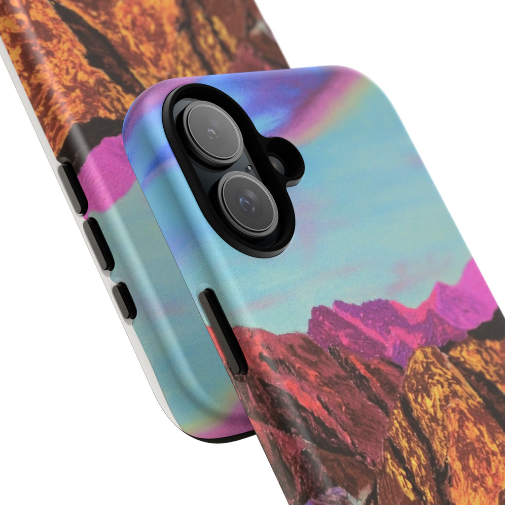 Protective Phone Case — Vibrant Retro Mountain Landscape