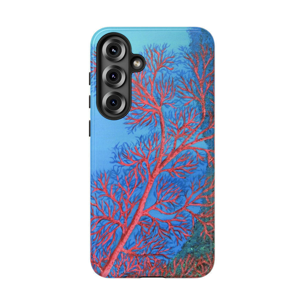 Coral Reef Phone Case — Vibrant Red Sea Fan on Ocean Blue Tough Case