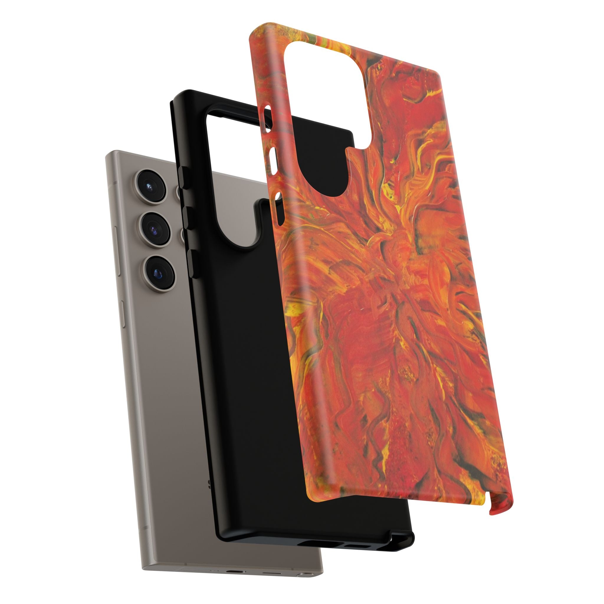 Flame Swirl Tough Phone Case — Abstract Red & Orange Art Protective Cover