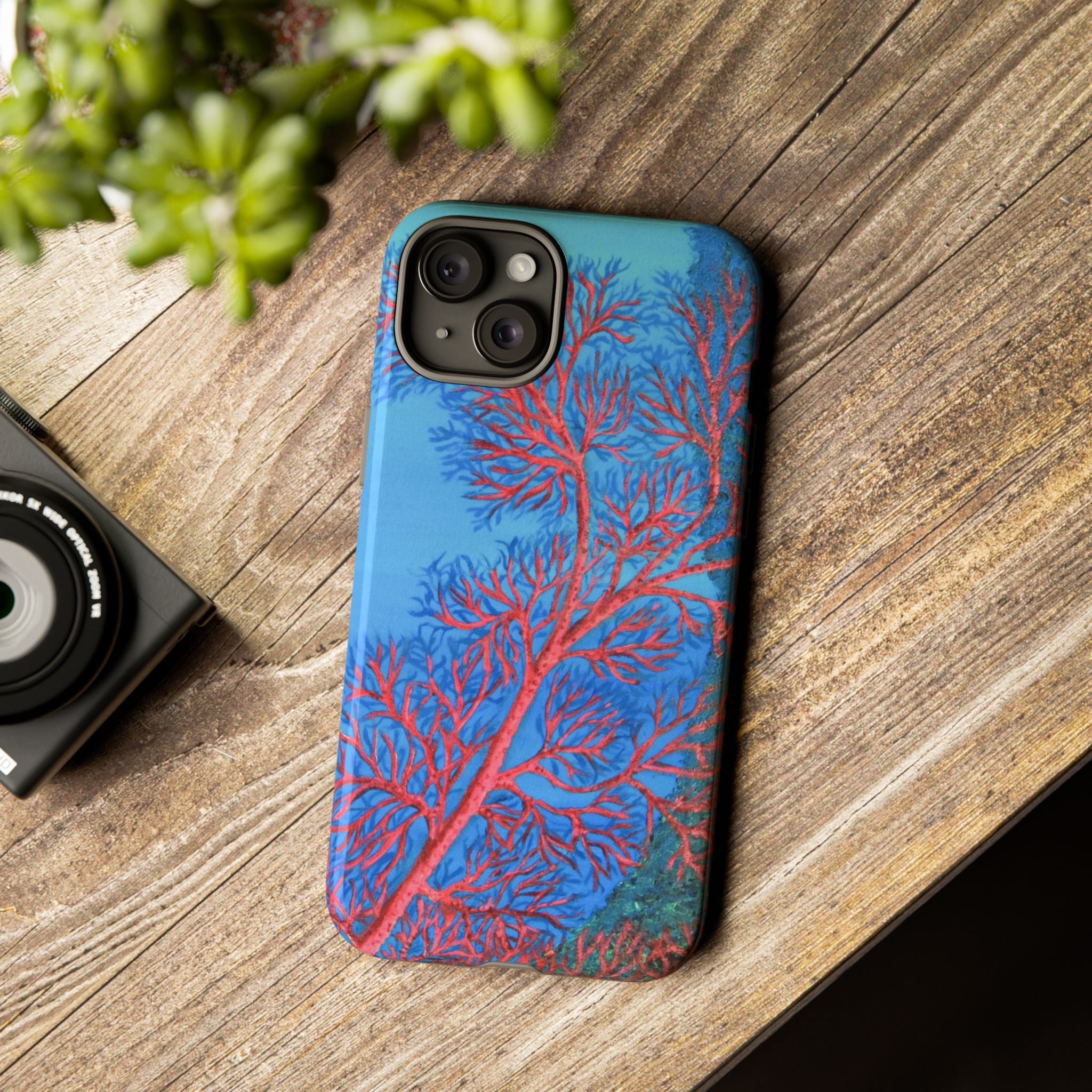 Coral Reef Phone Case — Vibrant Red Sea Fan on Ocean Blue Tough Case