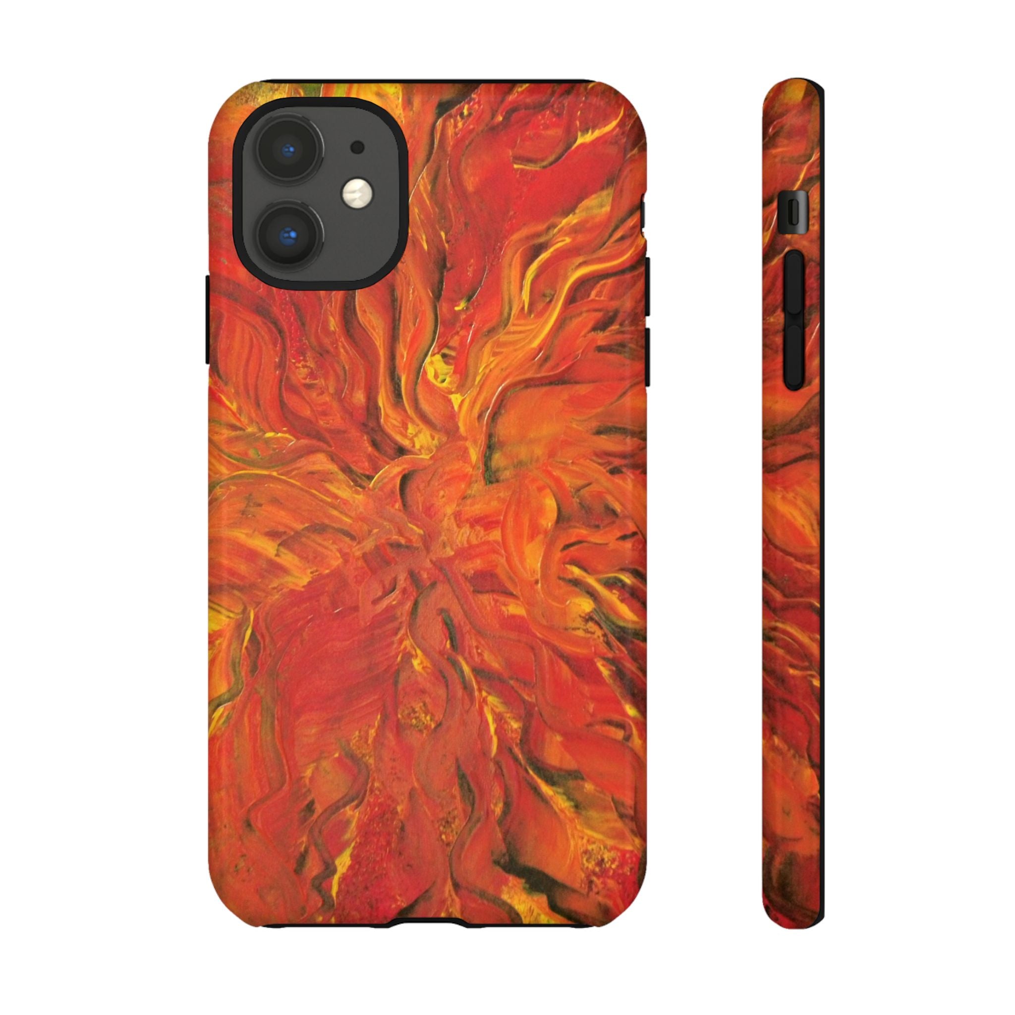Flame Swirl Tough Phone Case — Abstract Red & Orange Art Protective Cover