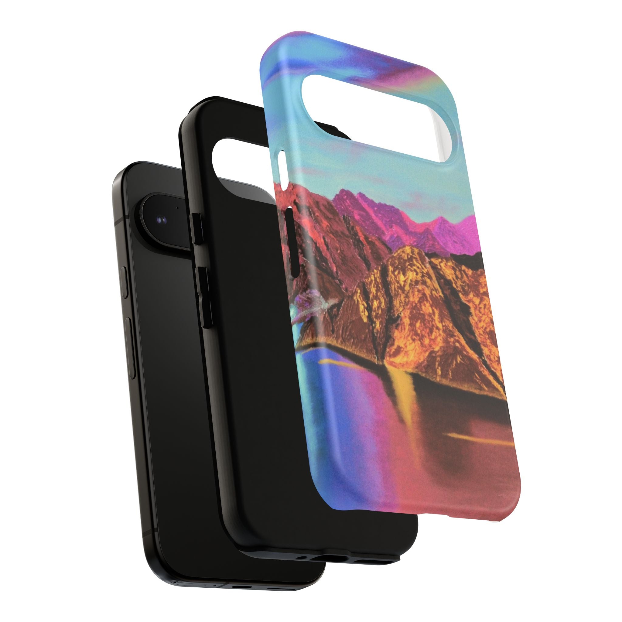 Protective Phone Case — Vibrant Retro Mountain Landscape