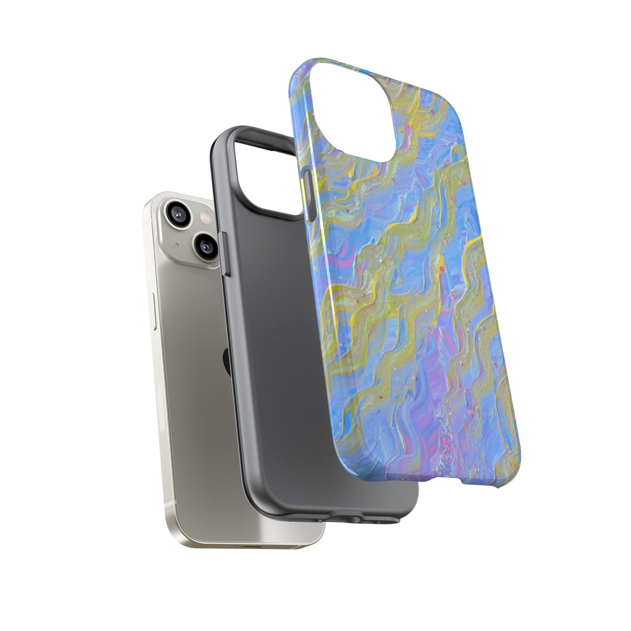 Pastel Marble Tough Phone Case — Blue & Gold Abstract Protective Cover