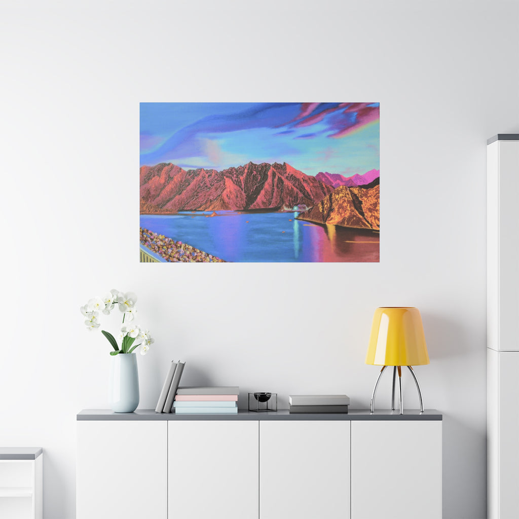 Sunset Mountain Lake Matte Canvas Wall Art — Vibrant Landscape Print
