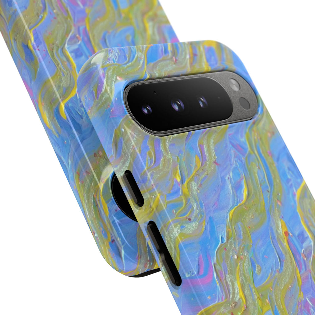Pastel Marble Tough Phone Case — Blue & Gold Abstract Protective Cover