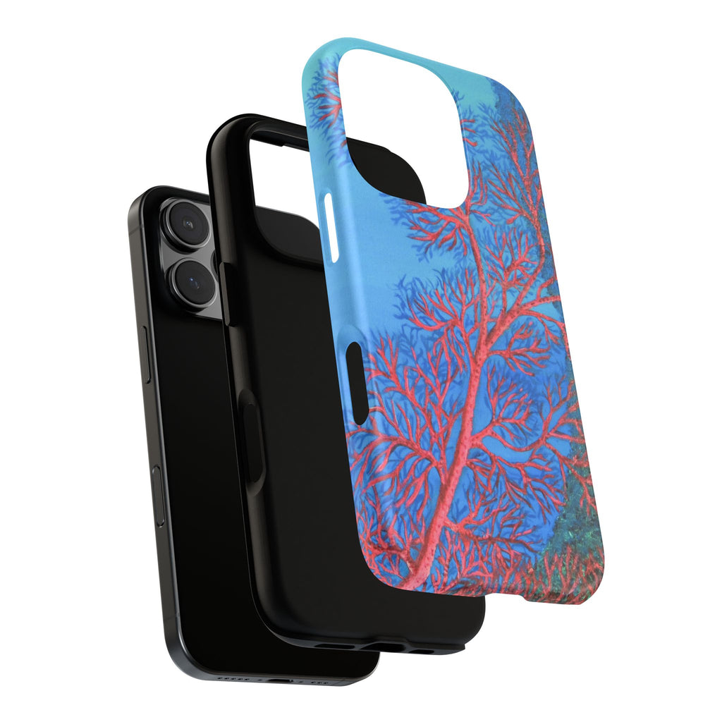 Coral Reef Phone Case — Vibrant Red Sea Fan on Ocean Blue Tough Case