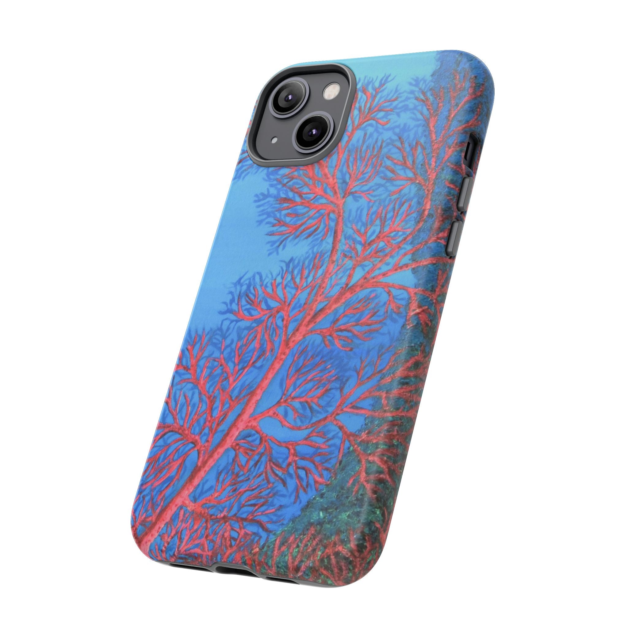Coral Reef Phone Case — Vibrant Red Sea Fan on Ocean Blue Tough Case