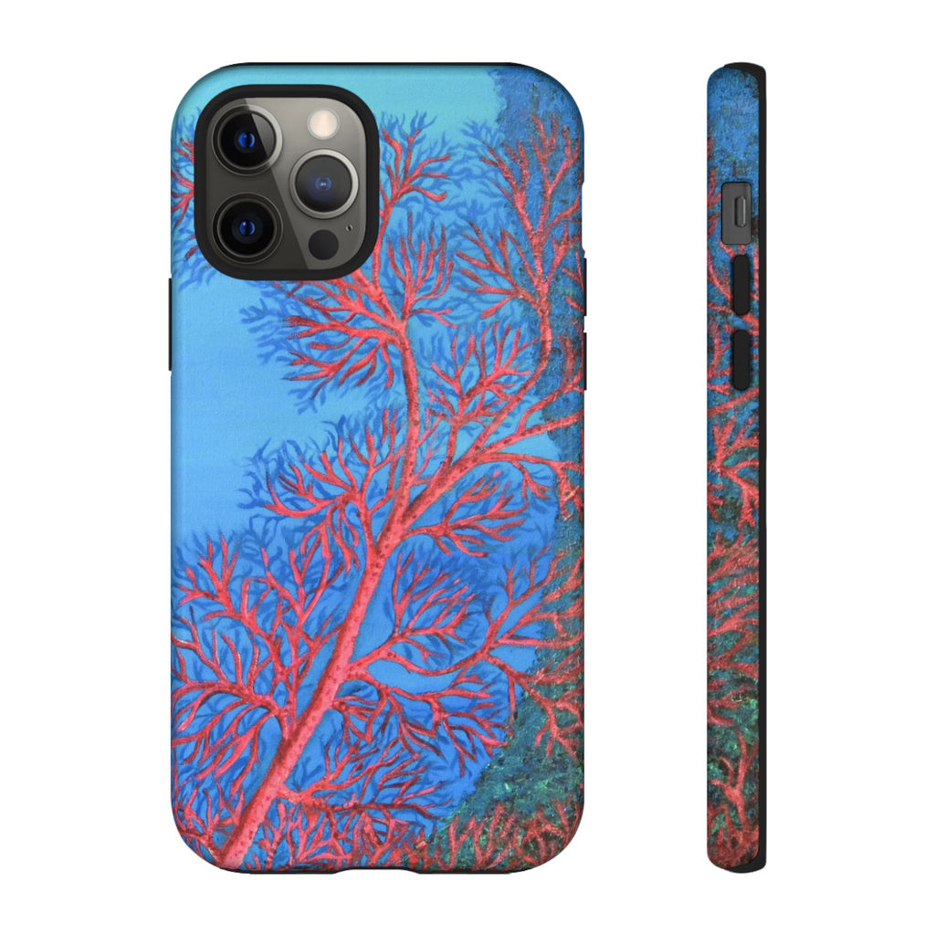 Coral Reef Phone Case — Vibrant Red Sea Fan on Ocean Blue Tough Case