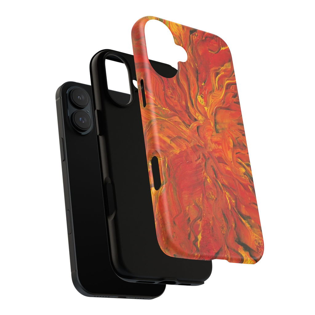Flame Swirl Tough Phone Case — Abstract Red & Orange Art Protective Cover