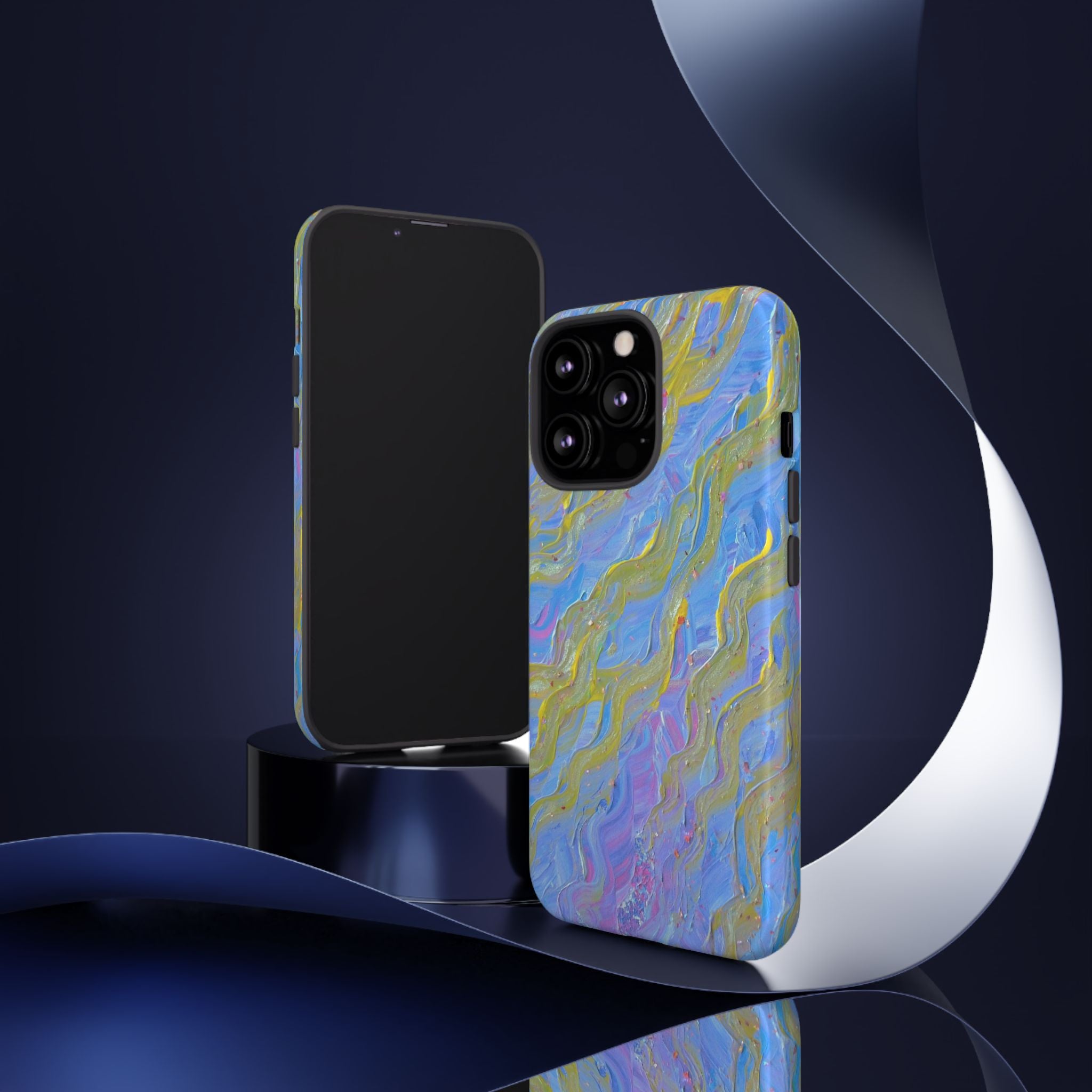 Pastel Marble Tough Phone Case — Blue & Gold Abstract Protective Cover