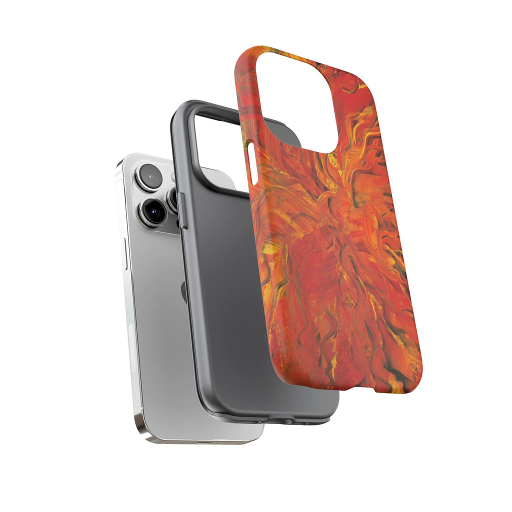Flame Swirl Tough Phone Case — Abstract Red & Orange Art Protective Cover