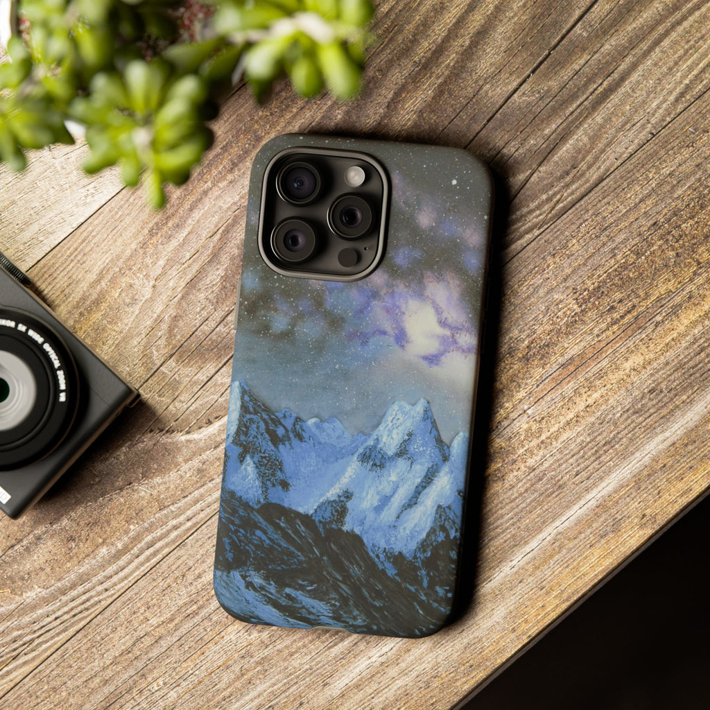 Mountain Night Sky Phone Case — Tough Protective iPhone Cover with Aurora & Snowy Peaks