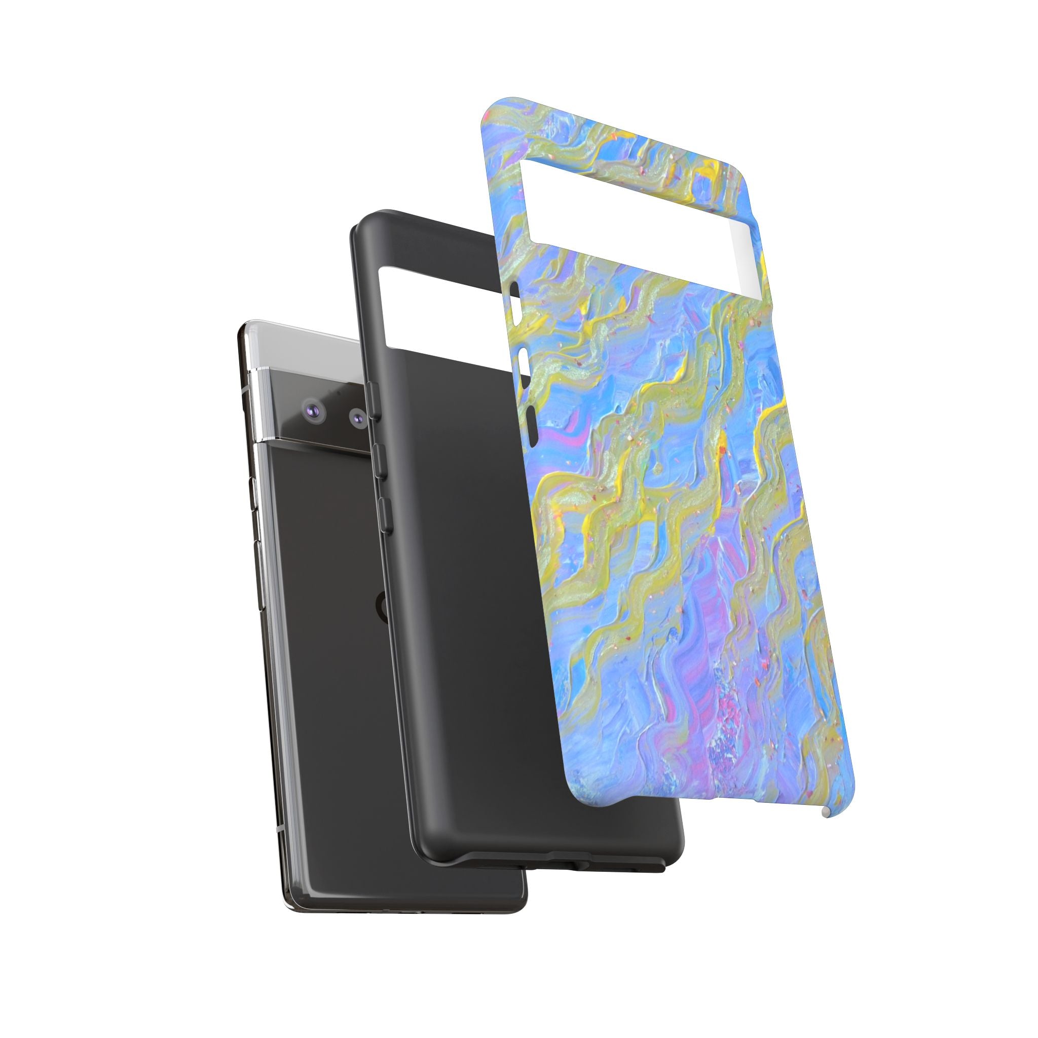 Pastel Marble Tough Phone Case — Blue & Gold Abstract Protective Cover