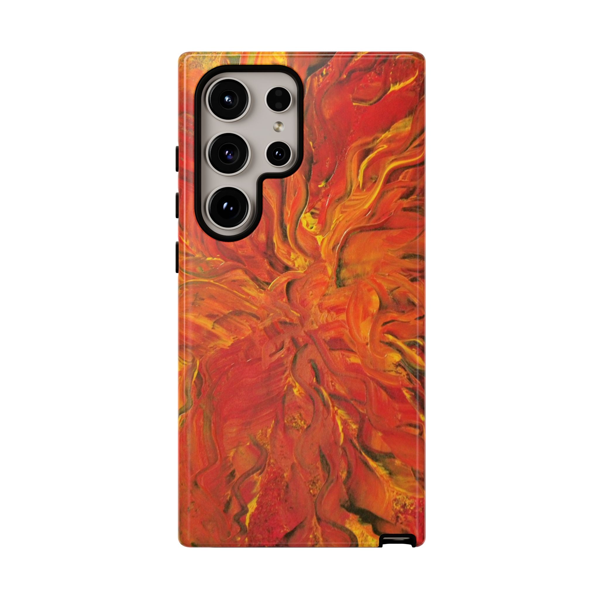 Flame Swirl Tough Phone Case — Abstract Red & Orange Art Protective Cover