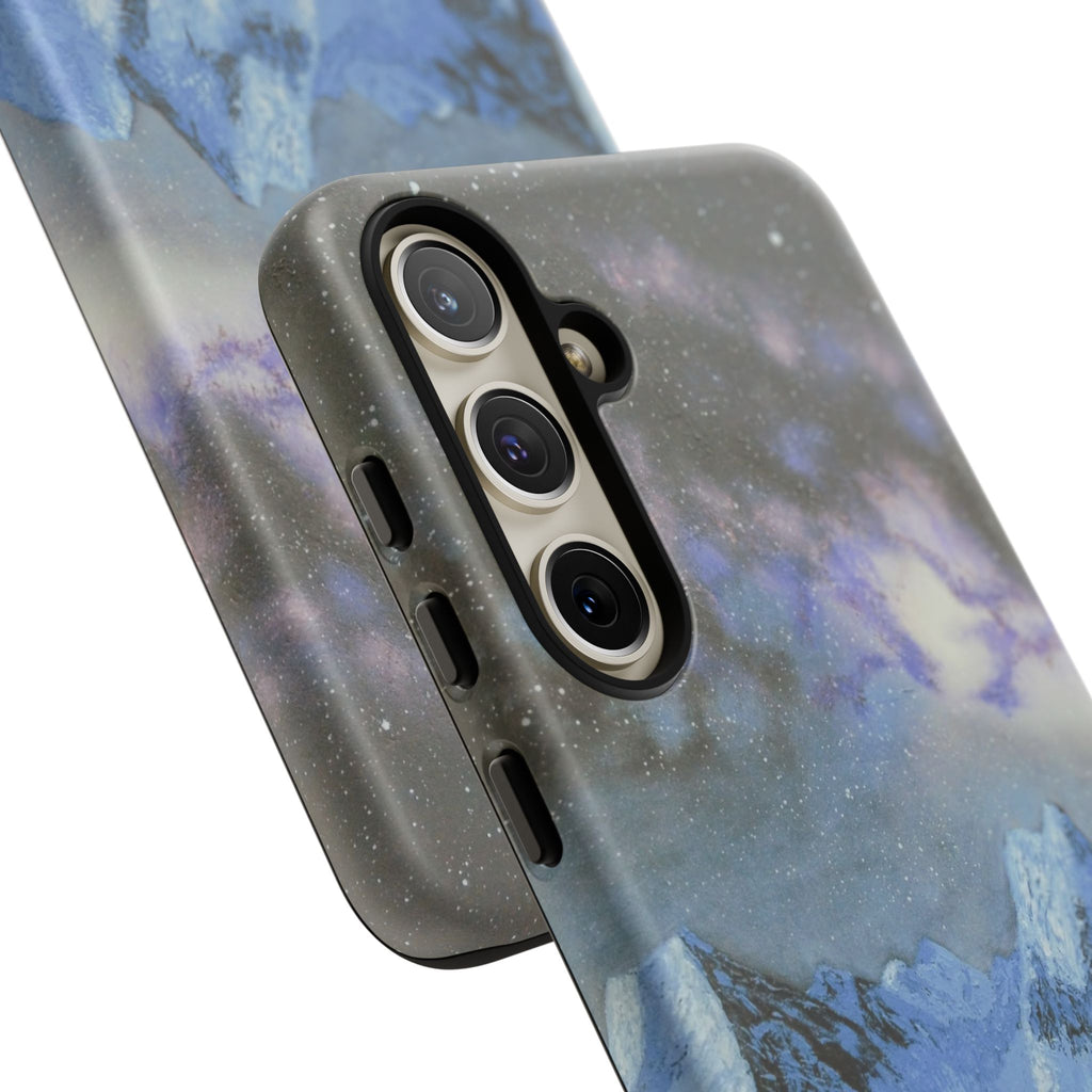 Mountain Night Sky Phone Case — Tough Protective iPhone Cover with Aurora & Snowy Peaks