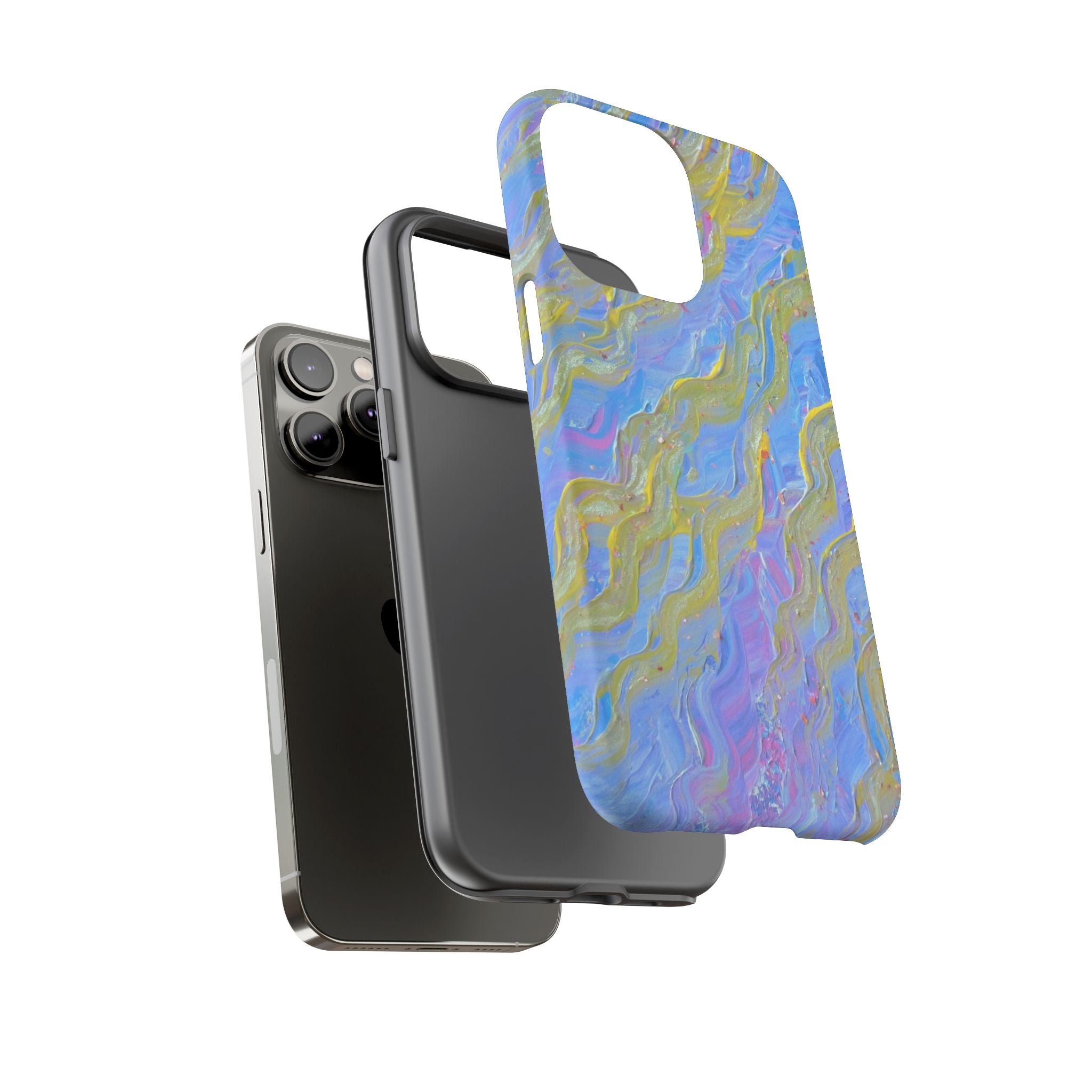 Pastel Marble Tough Phone Case — Blue & Gold Abstract Protective Cover
