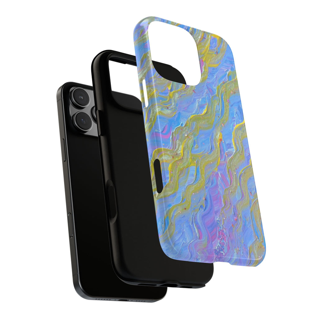 Pastel Marble Tough Phone Case — Blue & Gold Abstract Protective Cover