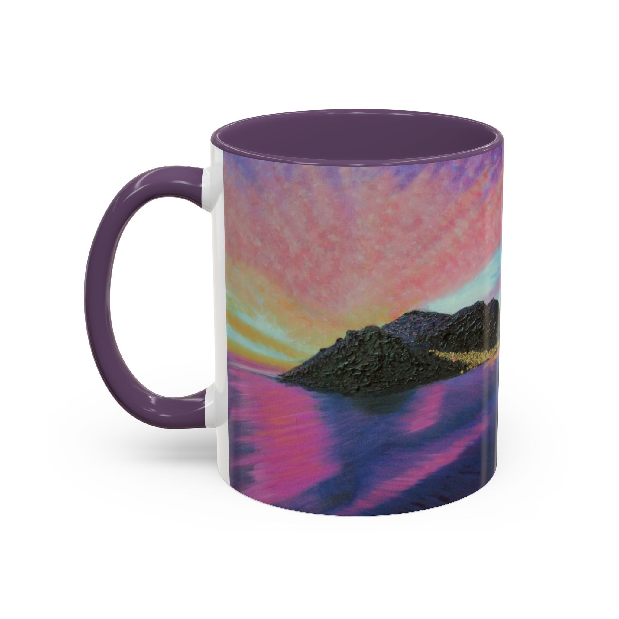 Scenic Sunrise Accent Coffee Mug – Pink Interior Lake Landscape (11/15oz)