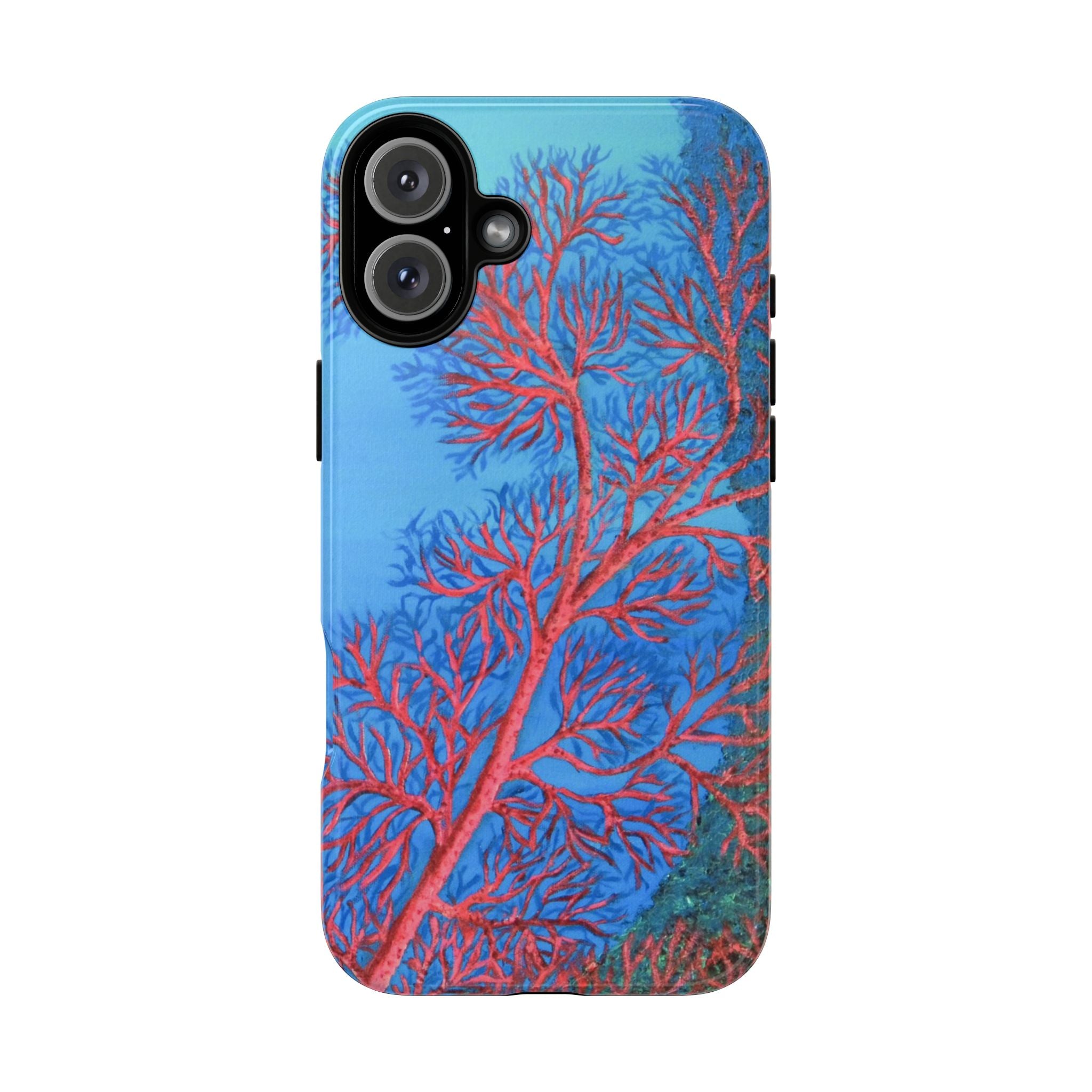 Coral Reef Phone Case — Vibrant Red Sea Fan on Ocean Blue Tough Case