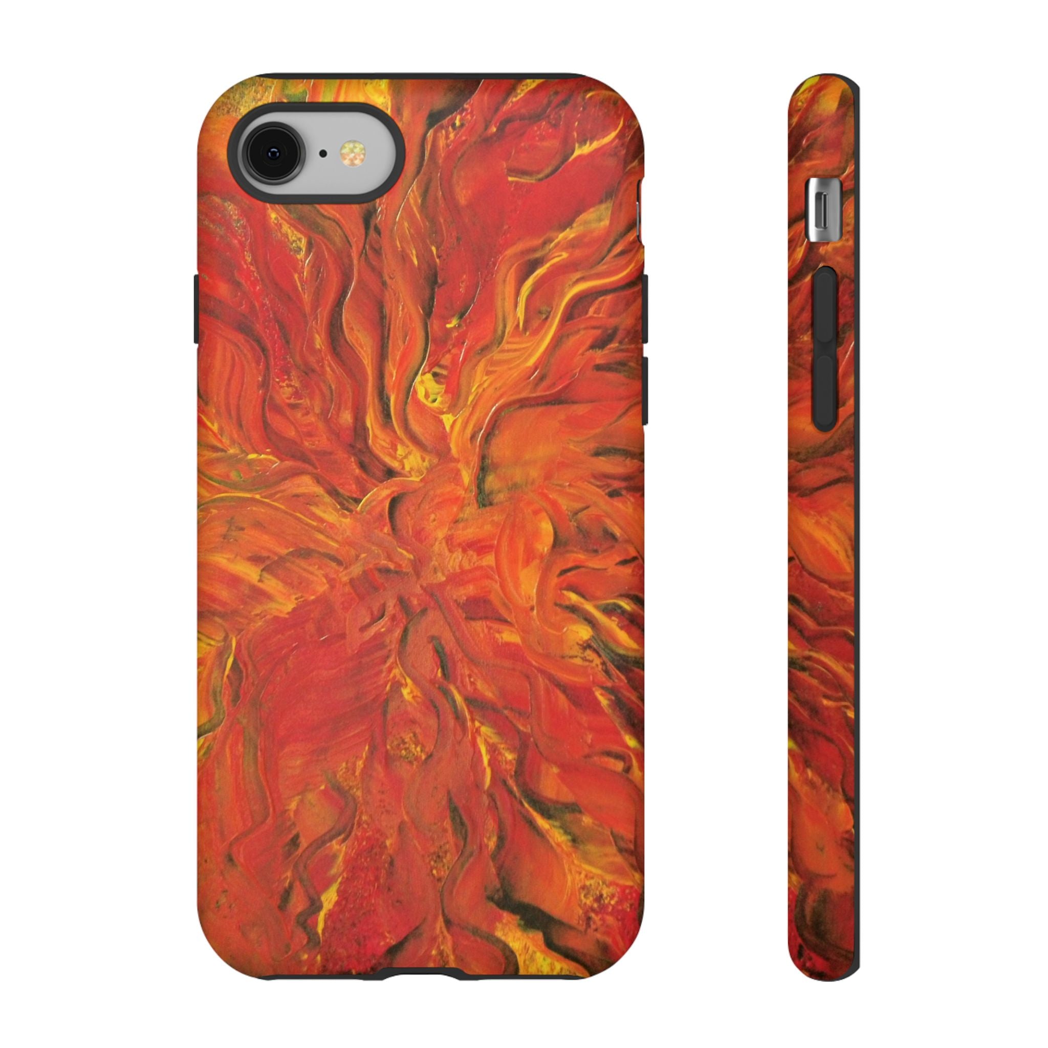Flame Swirl Tough Phone Case — Abstract Red & Orange Art Protective Cover