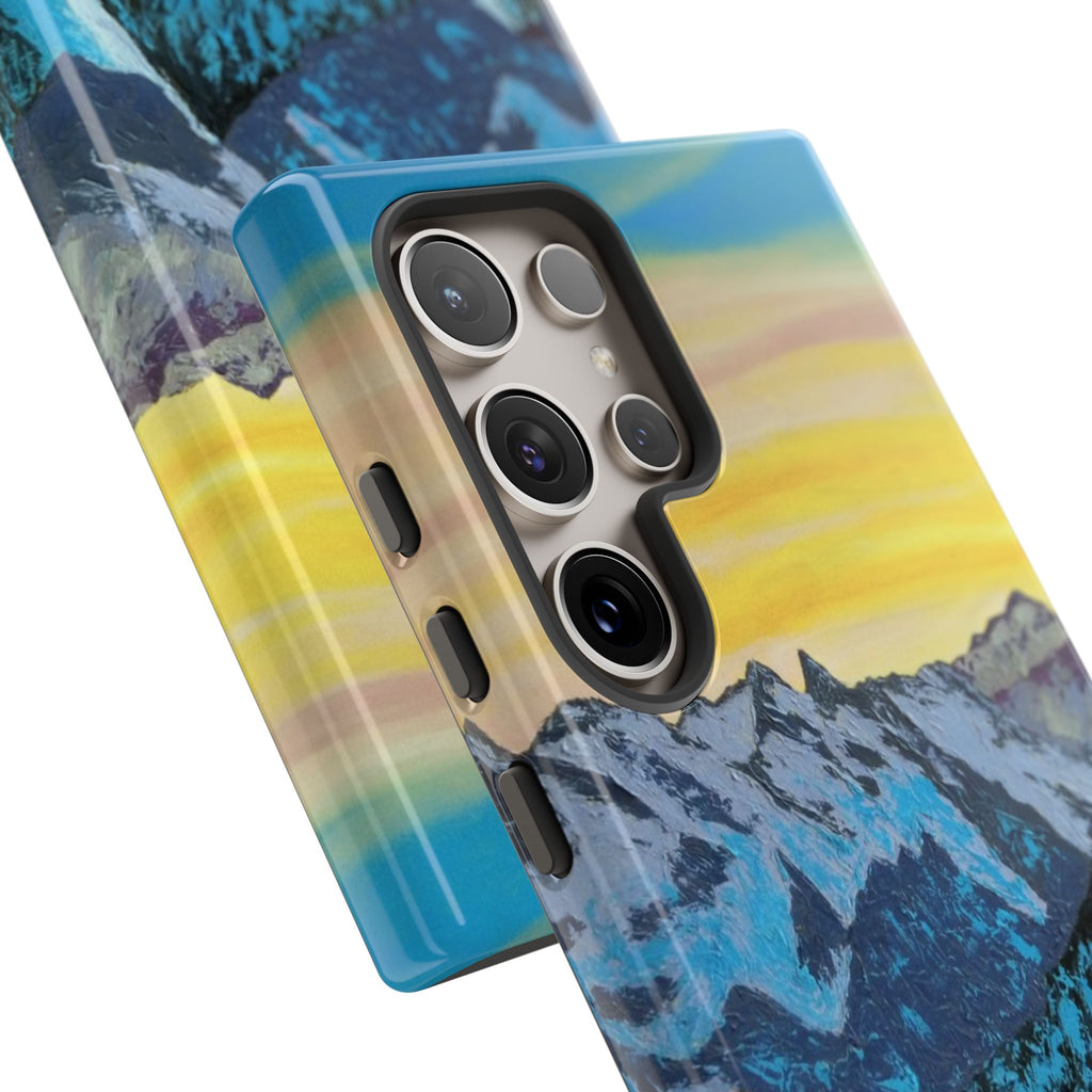 Mountain Sunset Phone Case — Protective Tough Case with Scenic Blue Peaks Design