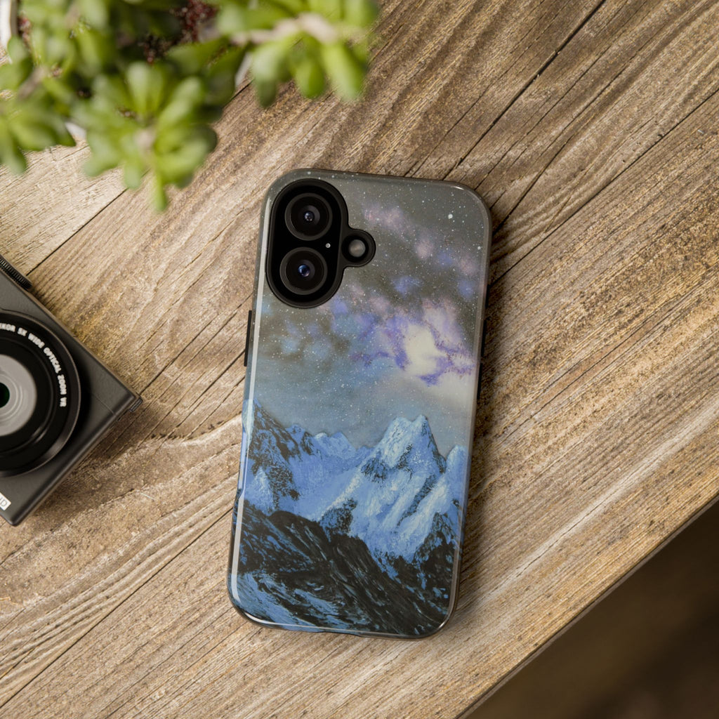 Mountain Night Sky Phone Case — Tough Protective iPhone Cover with Aurora & Snowy Peaks