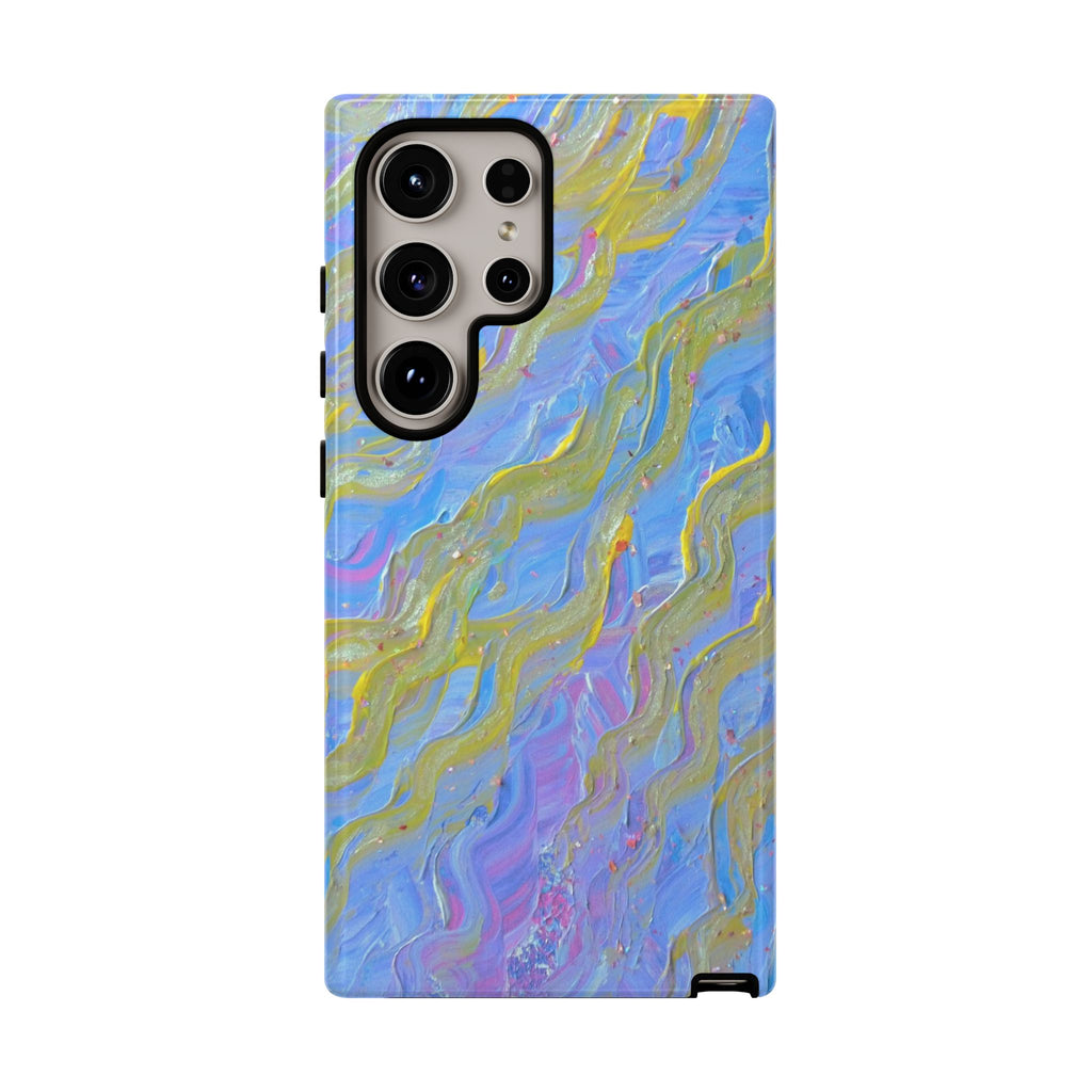 Pastel Marble Tough Phone Case — Blue & Gold Abstract Protective Cover