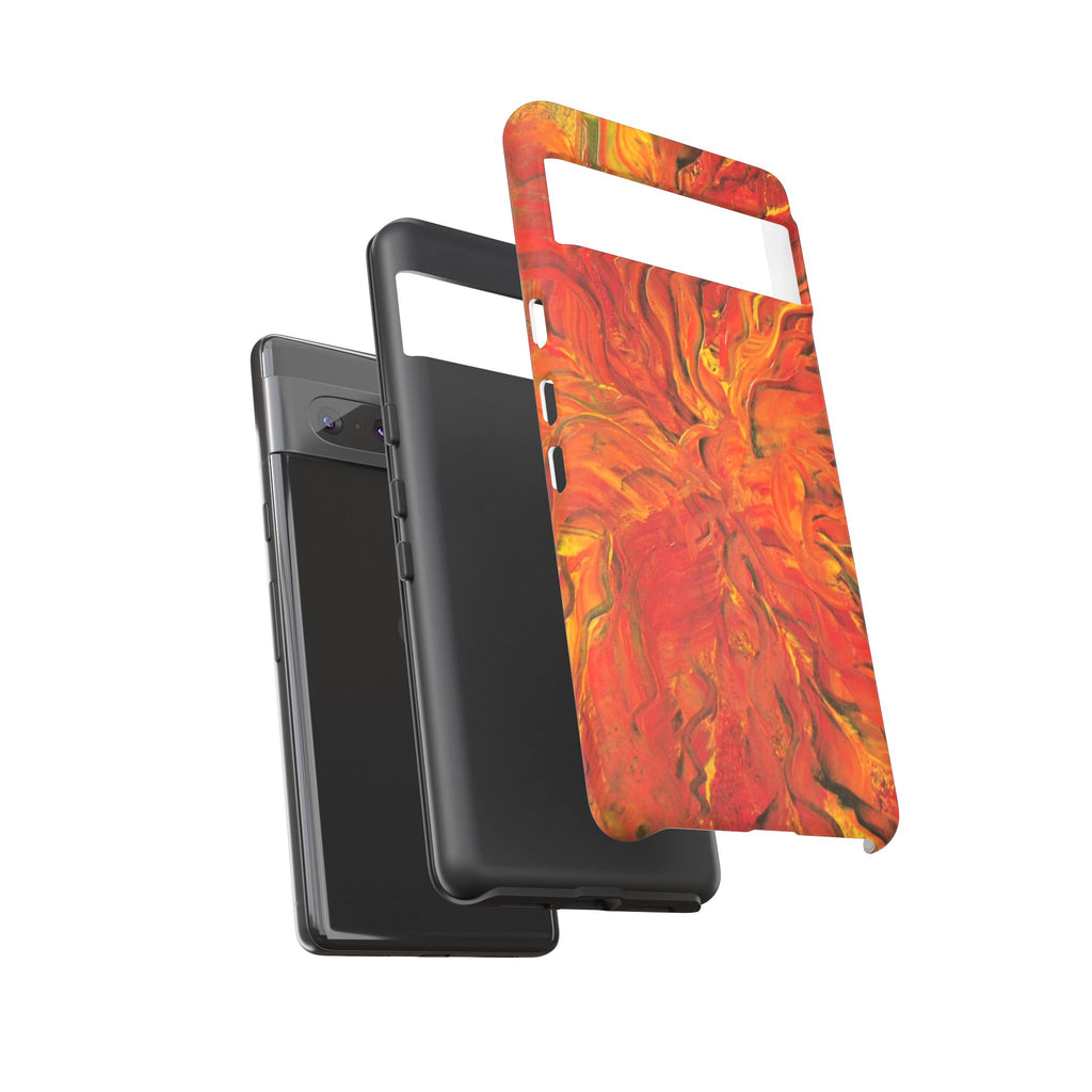 Flame Swirl Tough Phone Case — Abstract Red & Orange Art Protective Cover